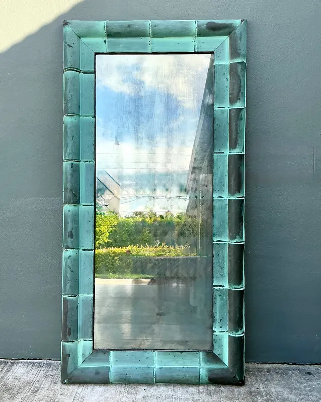 Vintage Patinated Copper Shingle Floor Mirror — additional photo 4