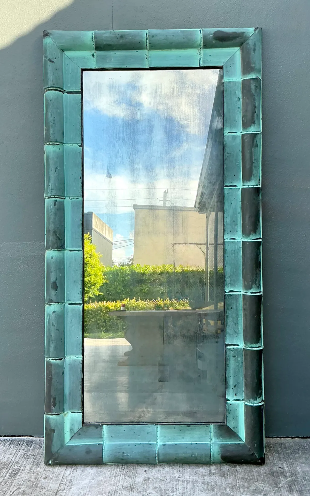 Vintage Patinated Copper Shingle Floor Mirror