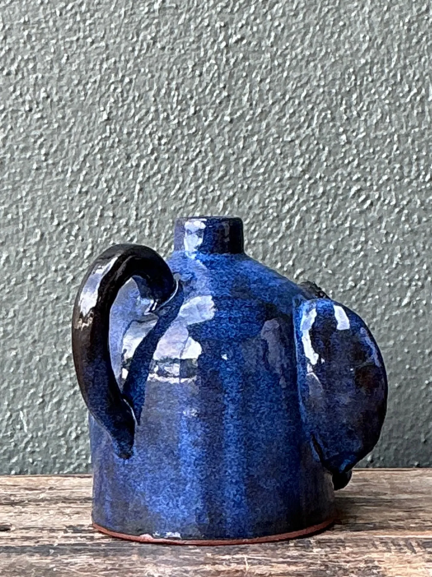 Vintage Blue Glazed Ceramic Face Jug — additional photo 5