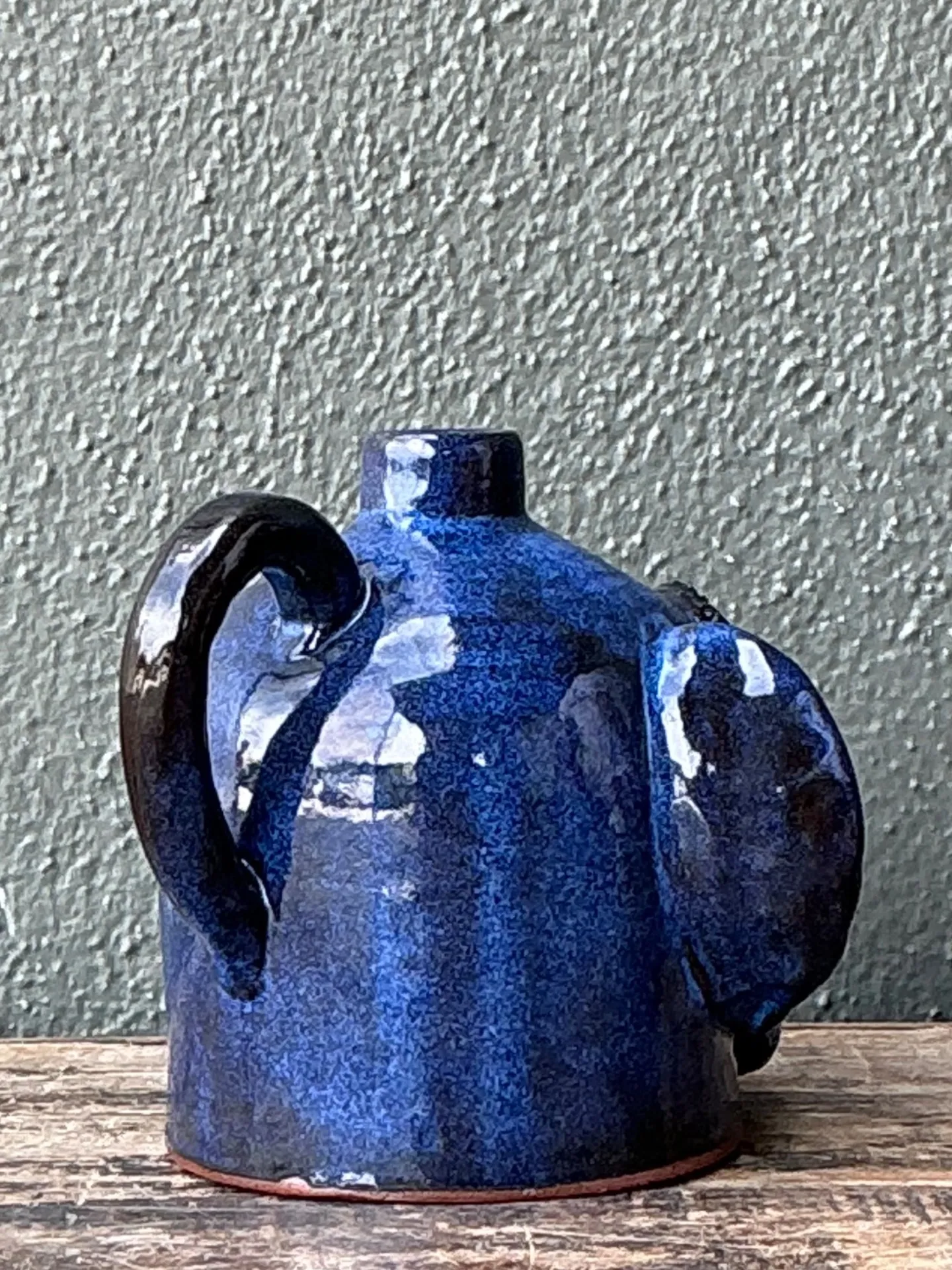 Vintage Blue Glazed Ceramic Face Jug — additional photo 7