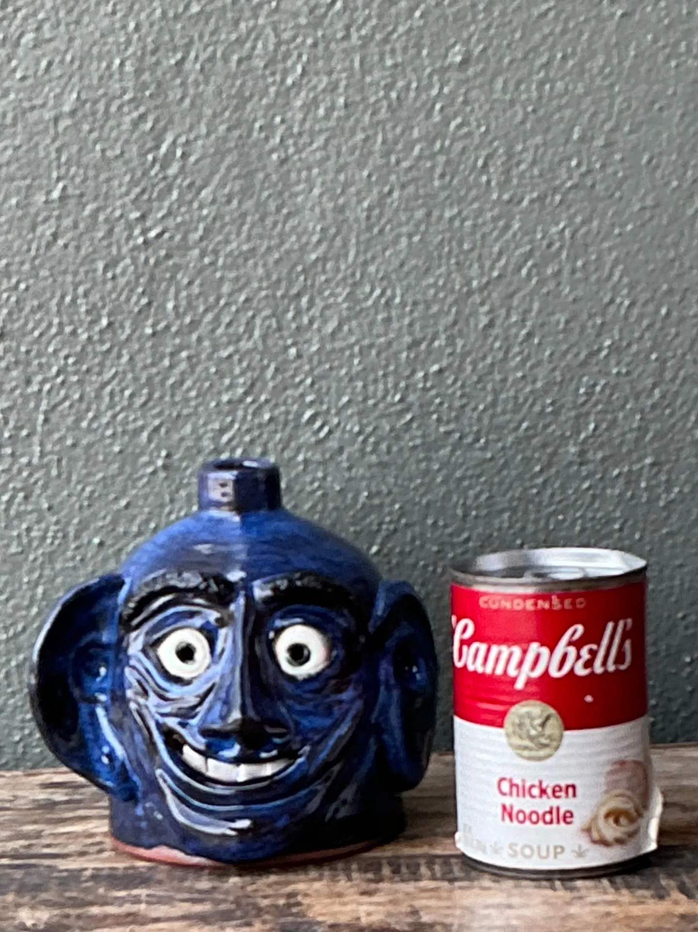 Vintage Blue Glazed Ceramic Face Jug — additional photo 1