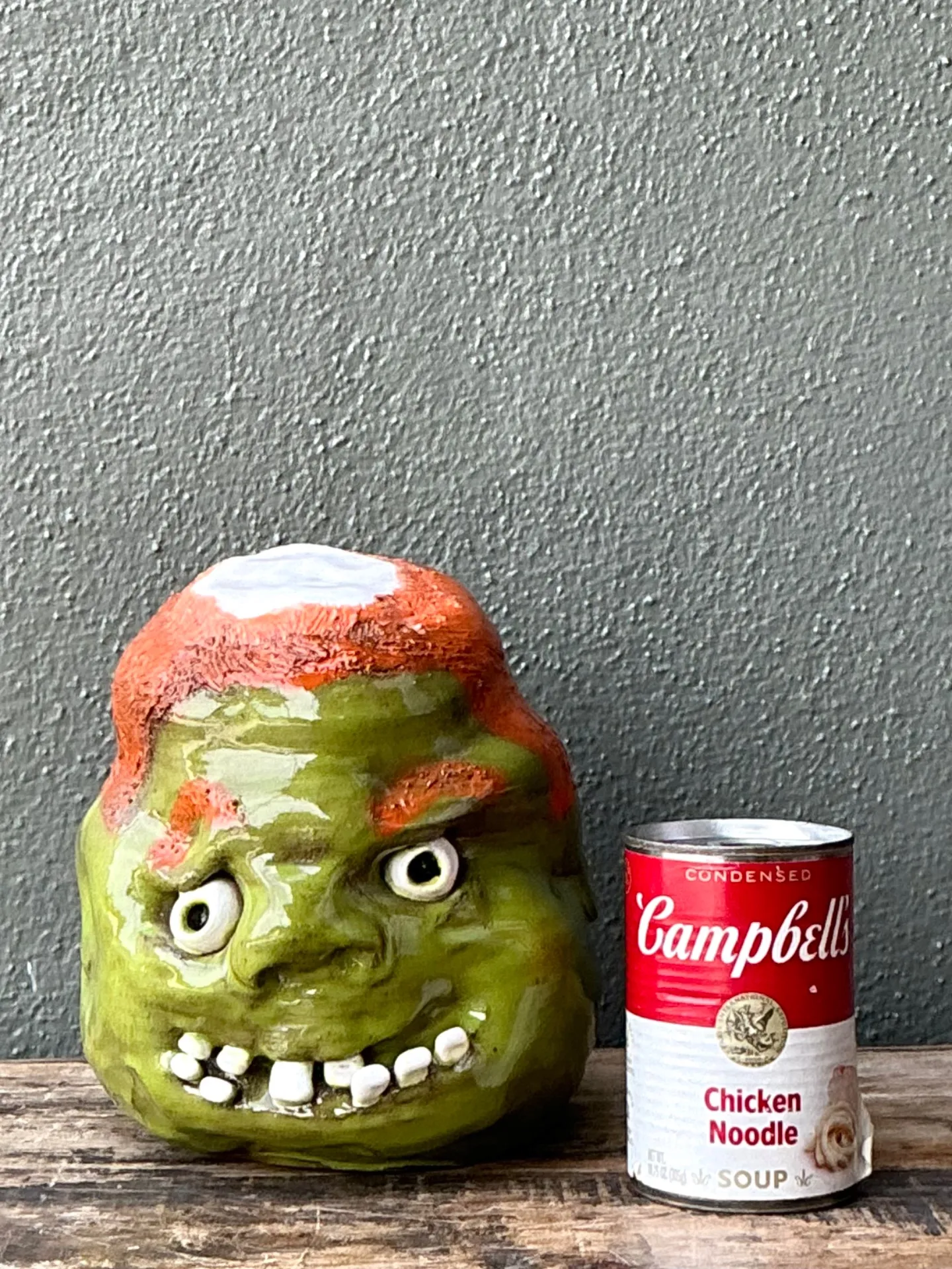 Vintage Handcrafted Green Ceramic Face Jug — additional photo 2