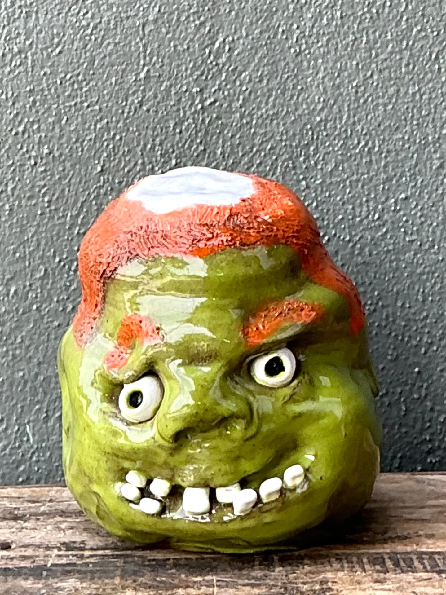 Vintage Handcrafted Green Ceramic Face Jug — additional photo 4