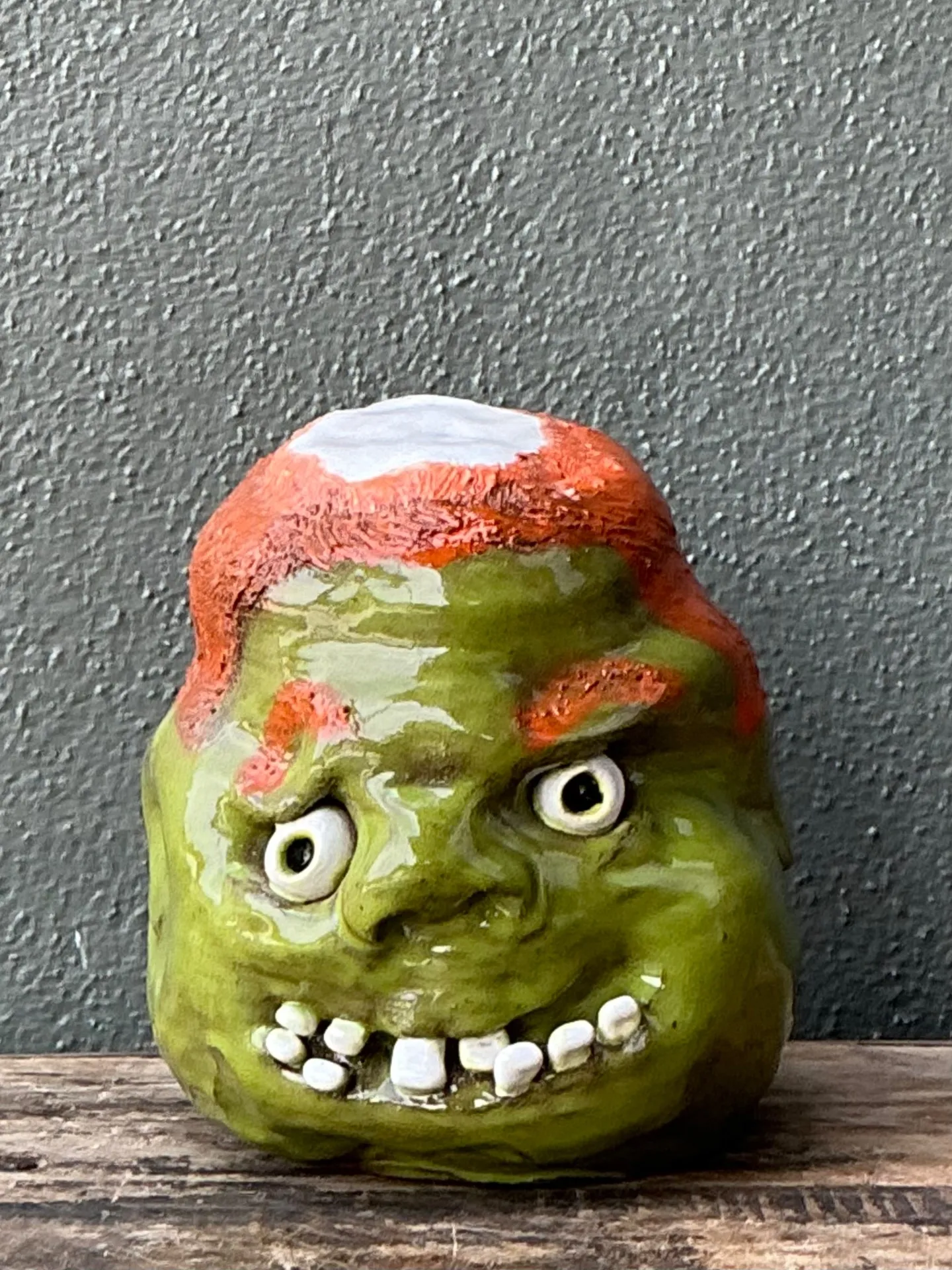 Vintage Handcrafted Green Ceramic Face Jug — additional photo 5