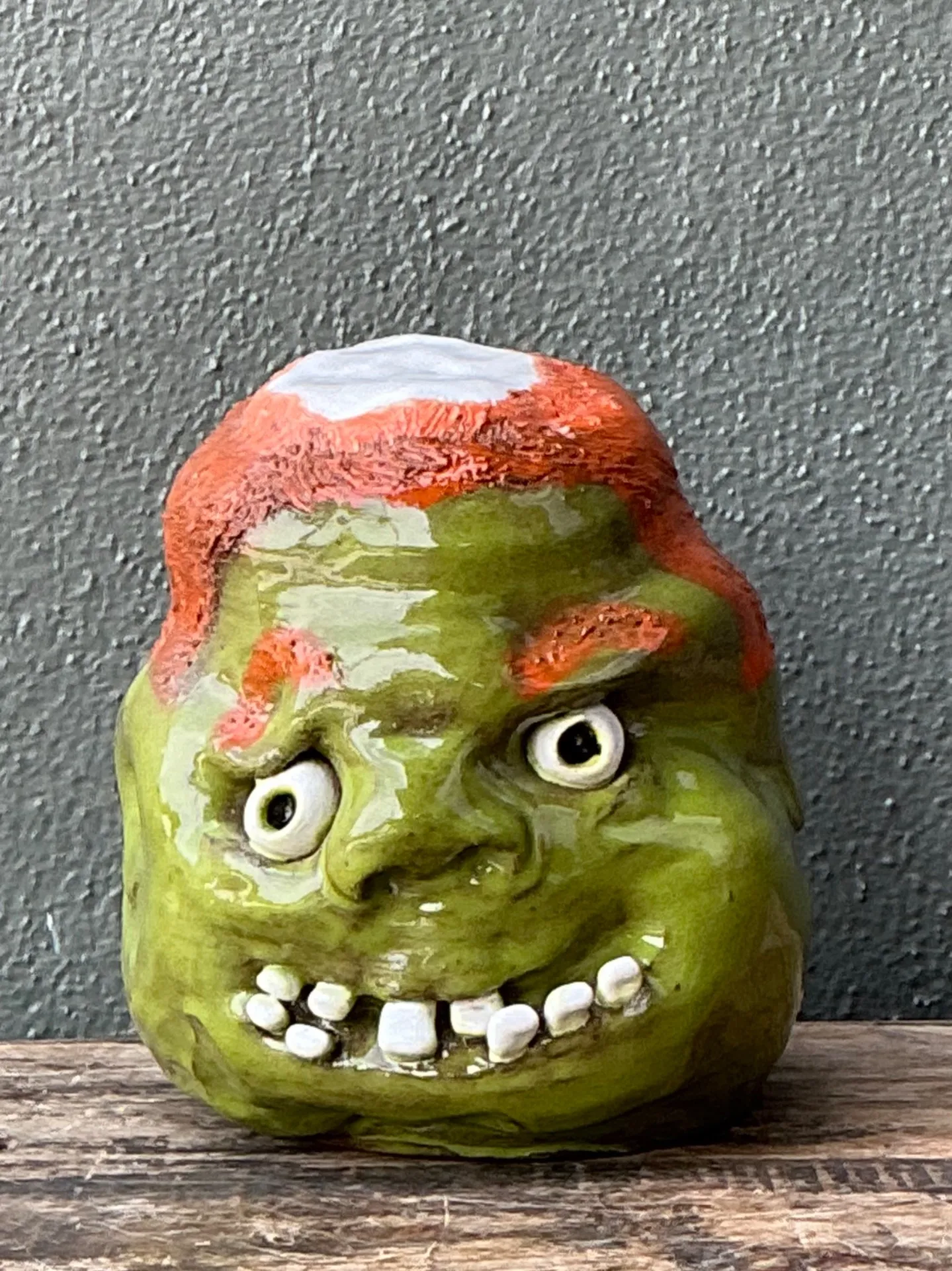 Vintage Handcrafted Green Ceramic Face Jug — additional photo 6