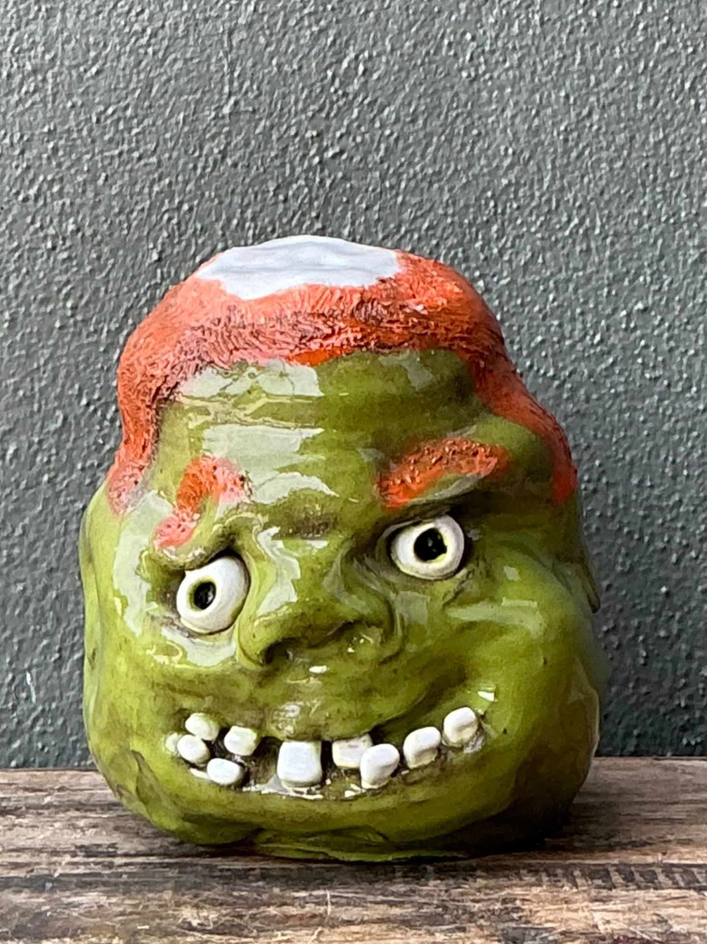Vintage Handcrafted Green Ceramic Face Jug — additional photo 7