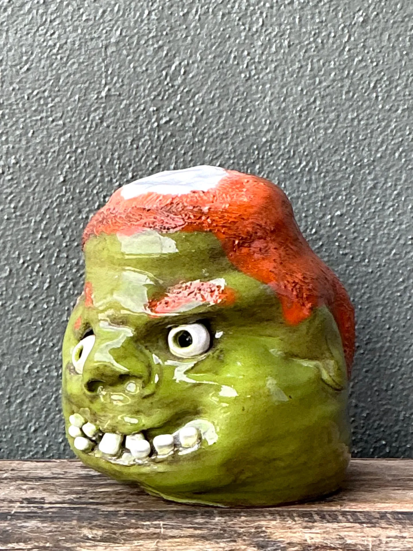 Vintage Handcrafted Green Ceramic Face Jug — additional photo 8