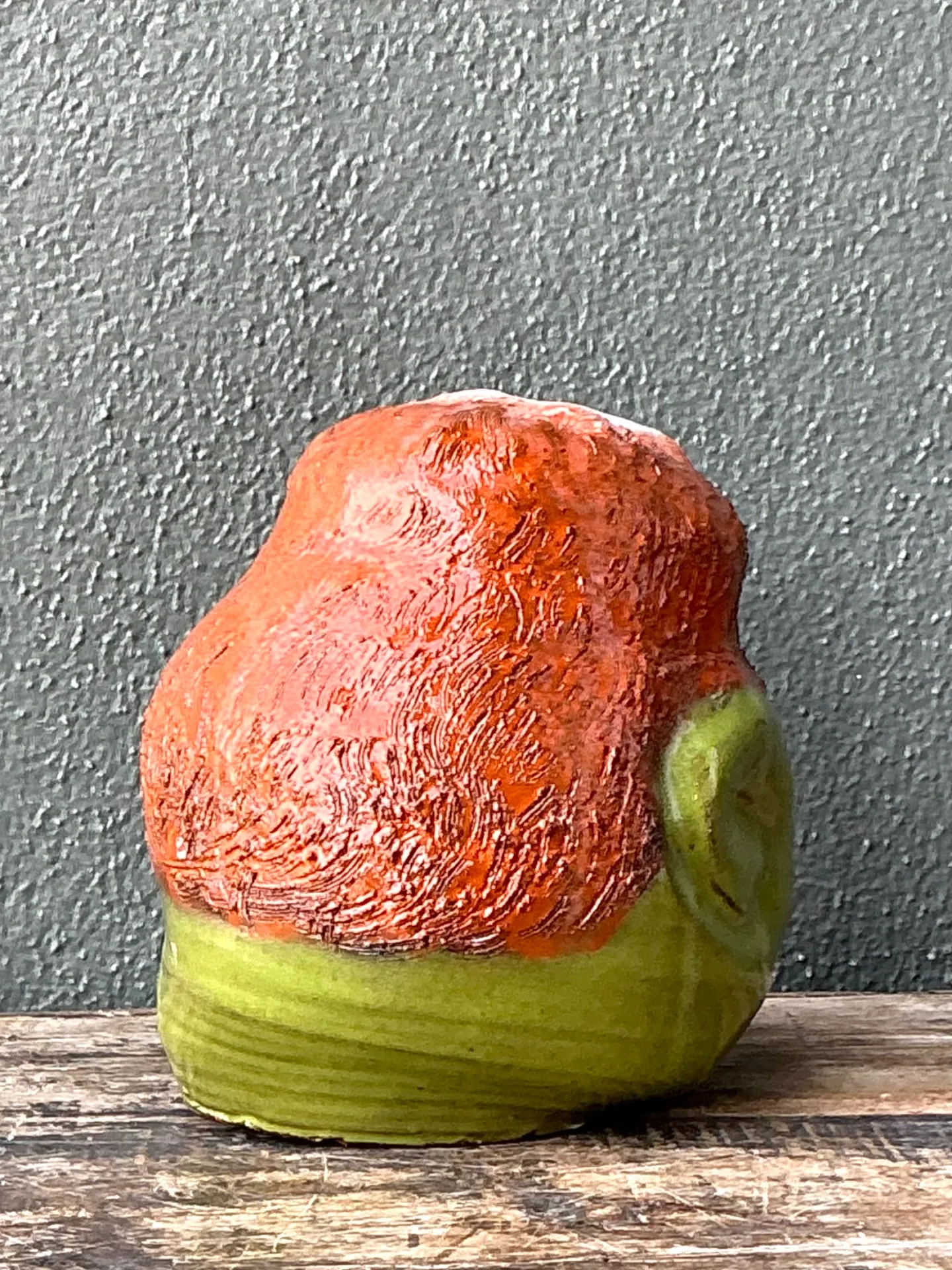 Vintage Handcrafted Green Ceramic Face Jug — additional photo 1
