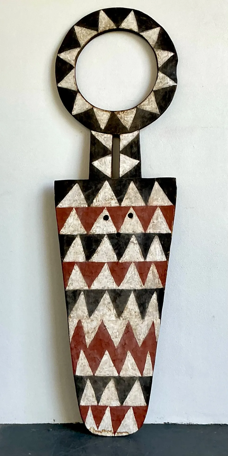 Vintage Tribal Geometric Painted Wood Shield - Wood, 22W x 74.5H — additional photo 8