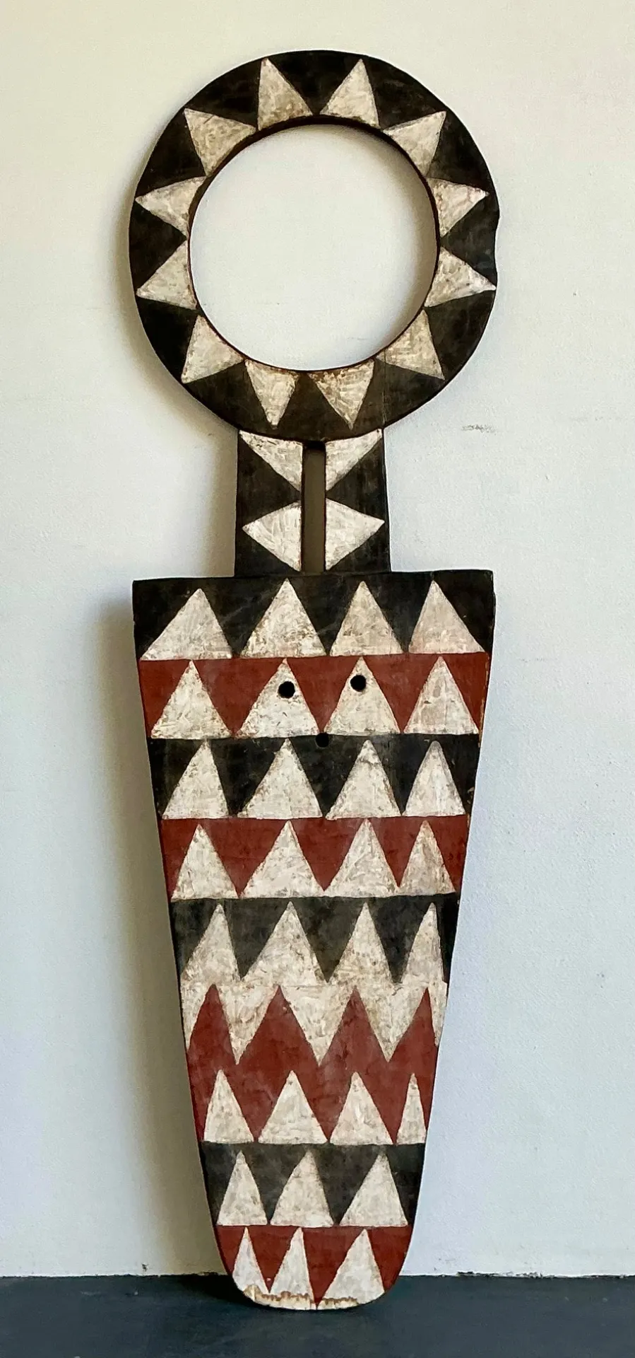 Vintage Tribal Geometric Painted Wood Shield - Wood, 22W x 74.5H — additional photo 4