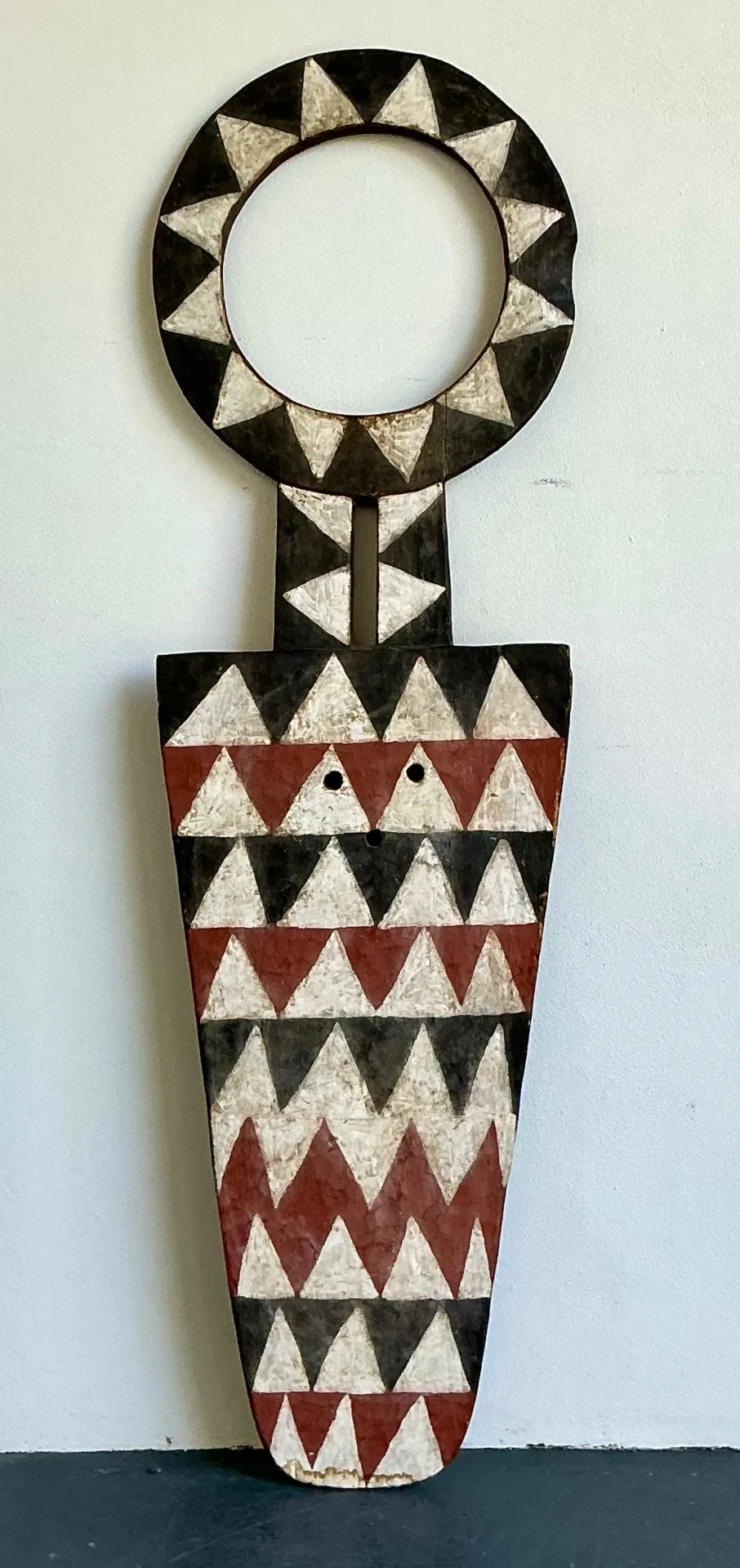 Vintage Tribal Geometric Painted Wood Shield - Wood, 22W x 74.5H — additional photo 3