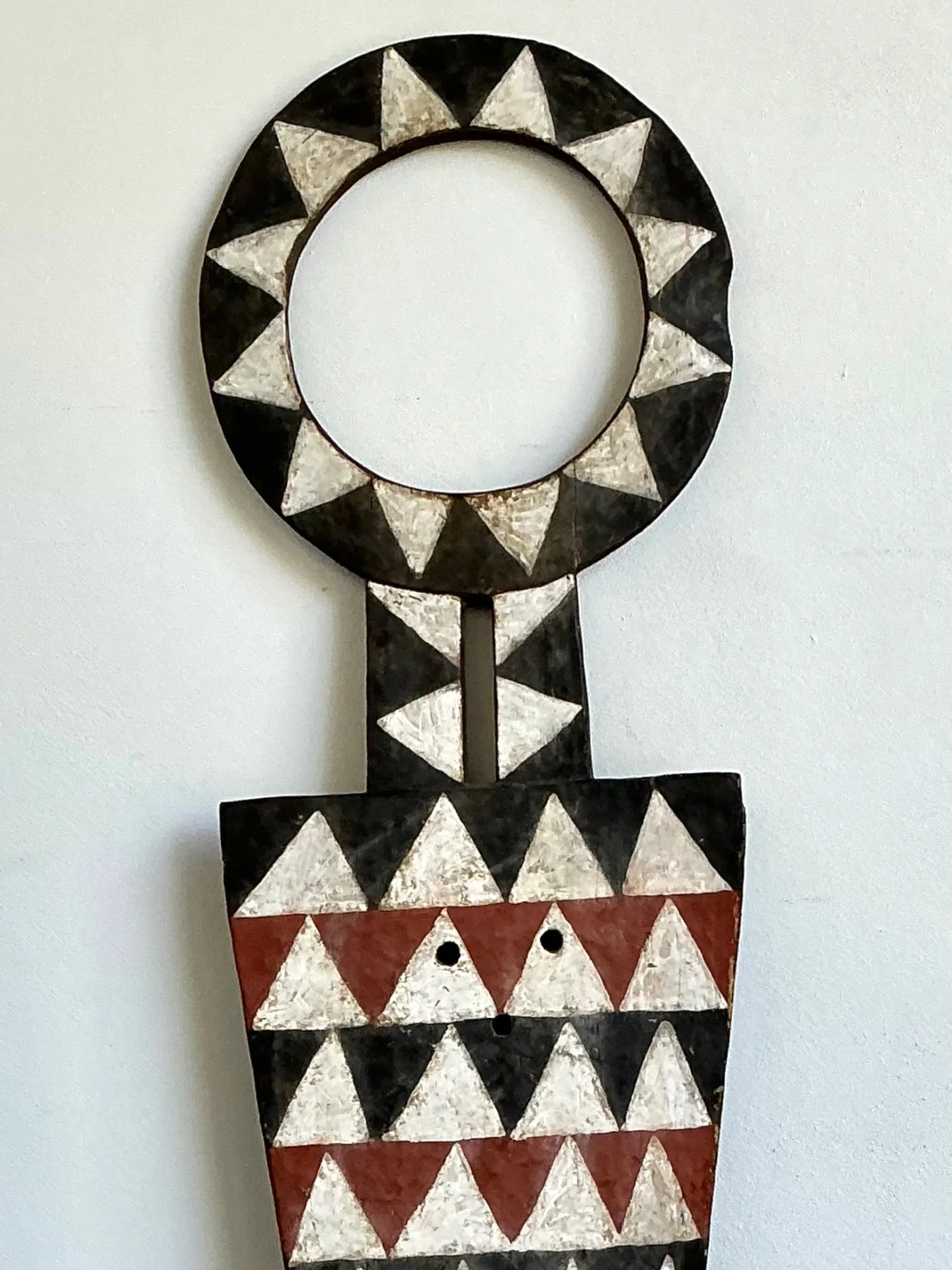 Vintage Tribal Geometric Painted Wood Shield - Wood, 22W x 74.5H — additional photo 5