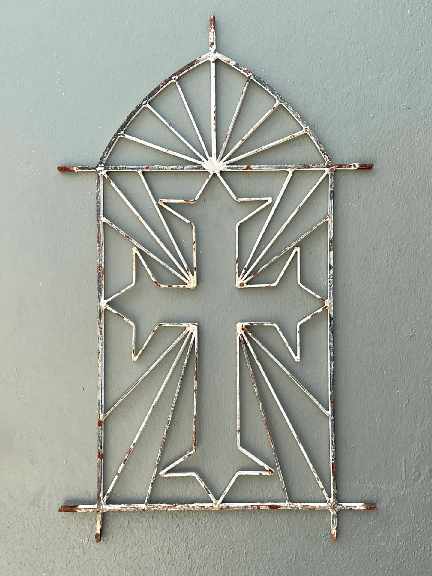 Vintage Architectural Element Metal Cross Window Grate — additional photo 2