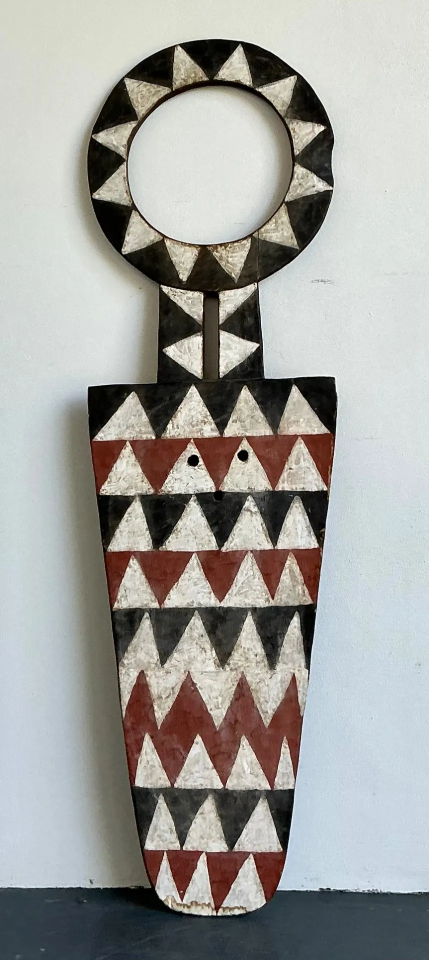 Vintage Tribal Geometric Painted Wood Shield - Wood, 22W x 74.5H — additional photo 6