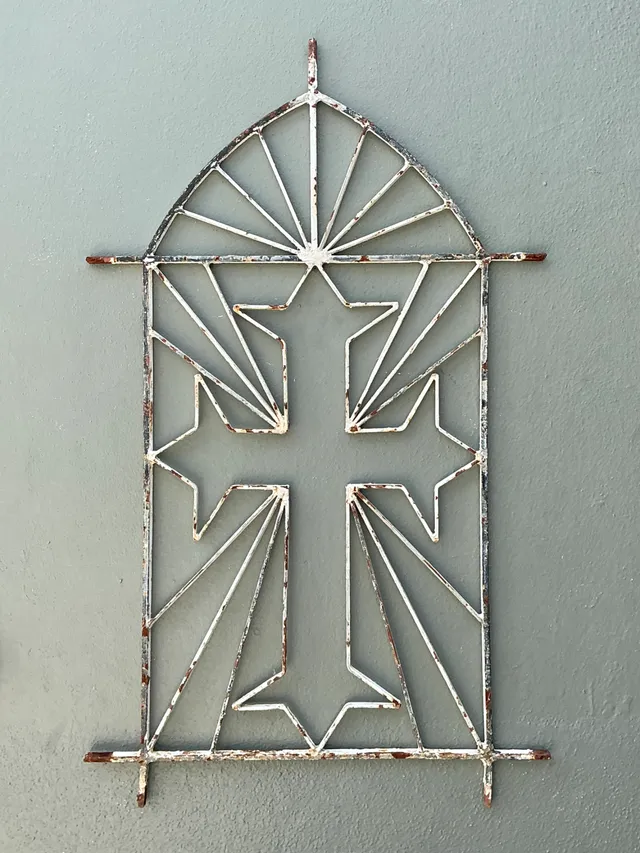 Vintage Architectural Element Metal Cross Window Grate — additional photo 6