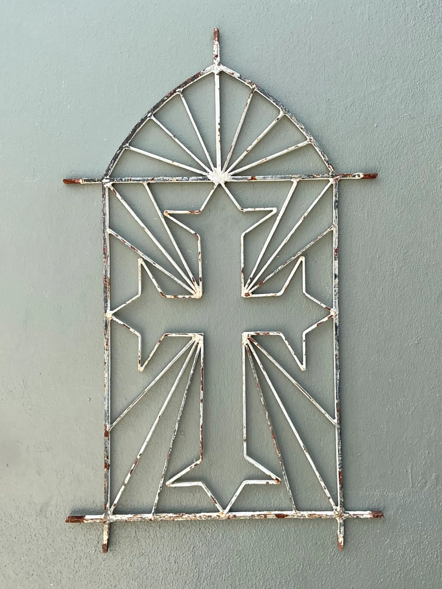 Vintage Architectural Element Metal Cross Window Grate — additional photo 4