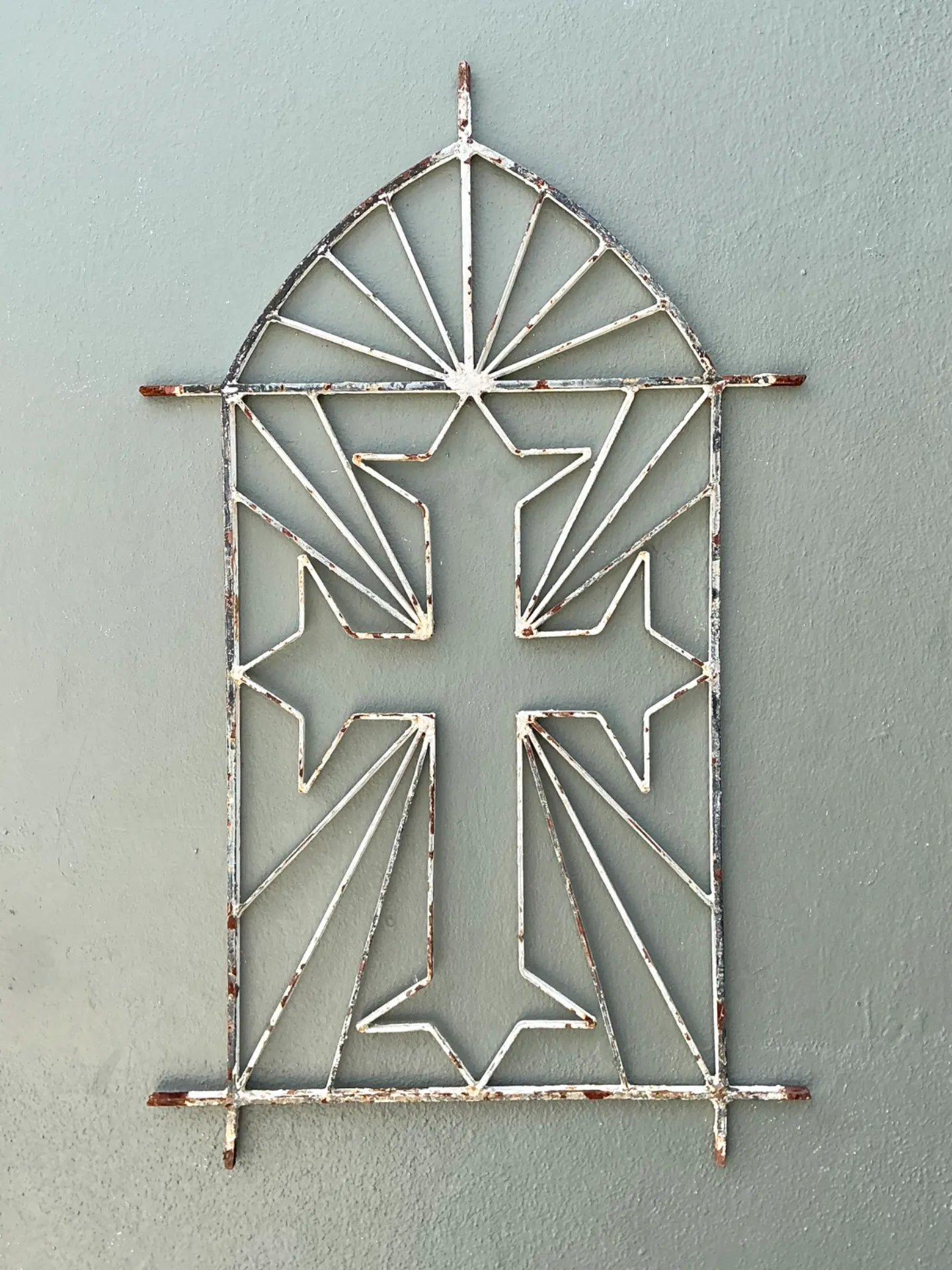 Vintage Architectural Element Metal Cross Window Grate — additional photo 8