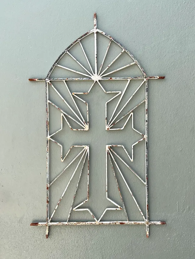 Vintage Architectural Element Metal Cross Window Grate — additional photo 8