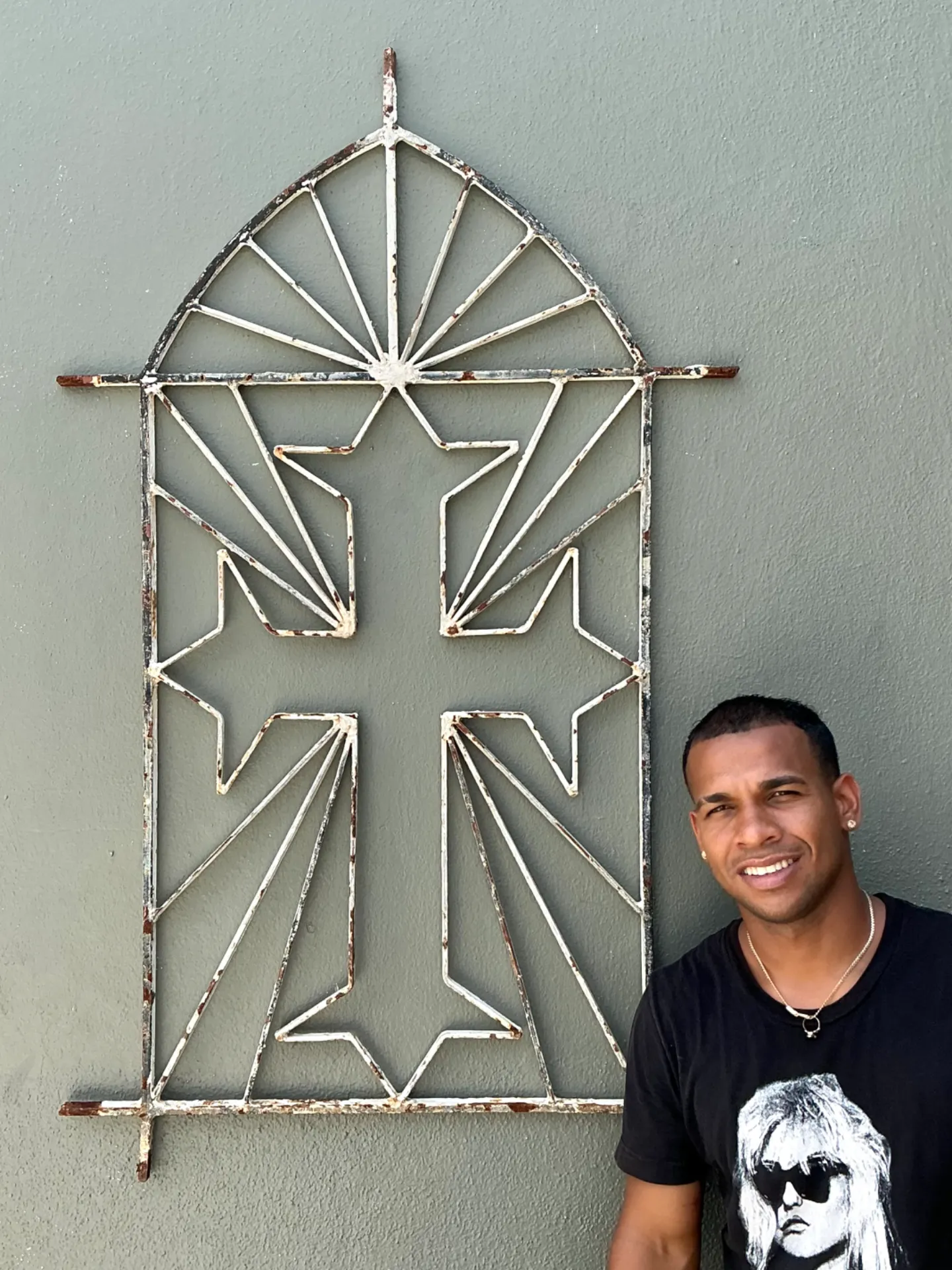 Vintage Architectural Element Metal Cross Window Grate — additional photo 5