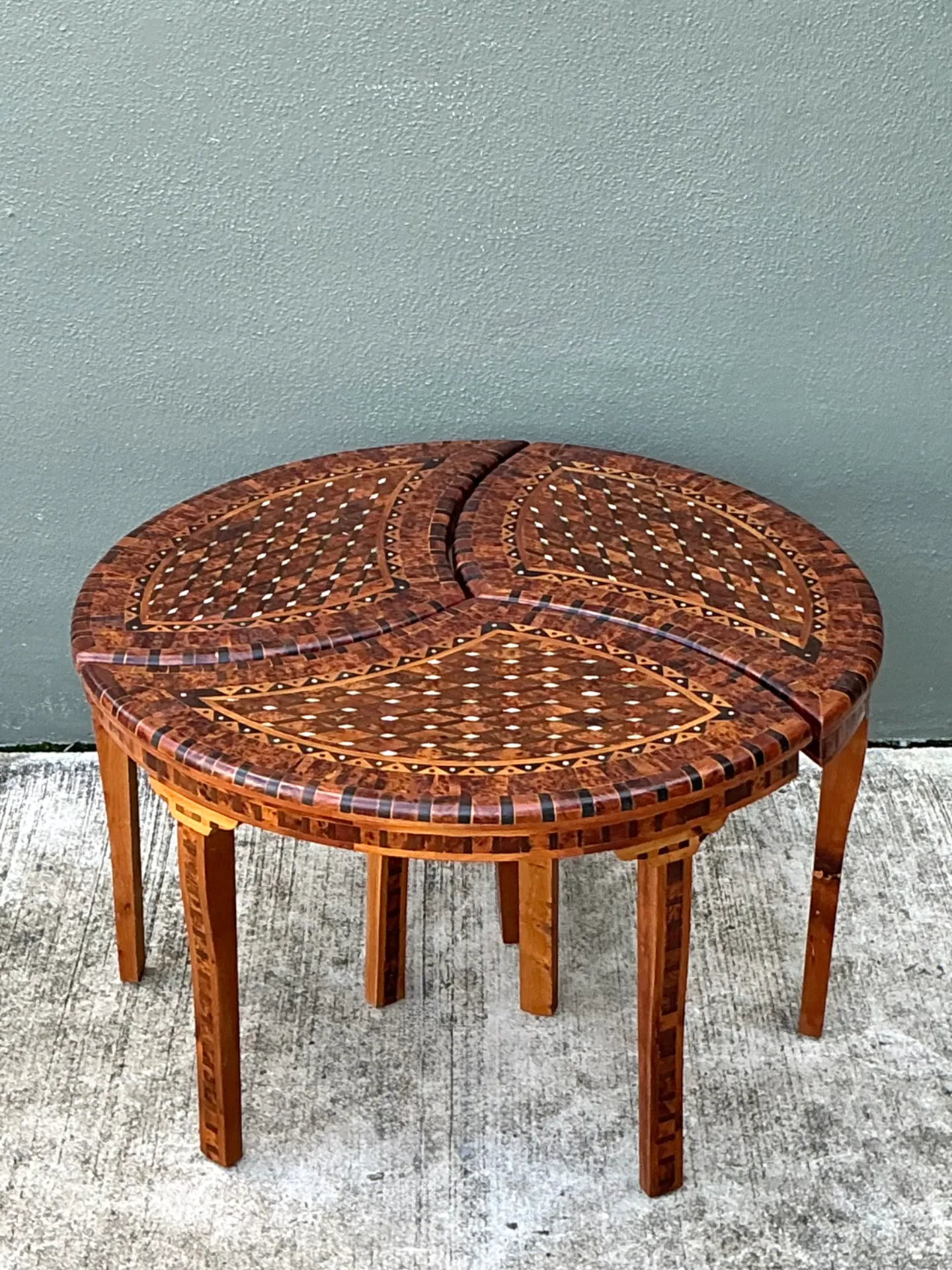 Vintage Geometric Inlaid Wood Coffee Table — additional photo 4