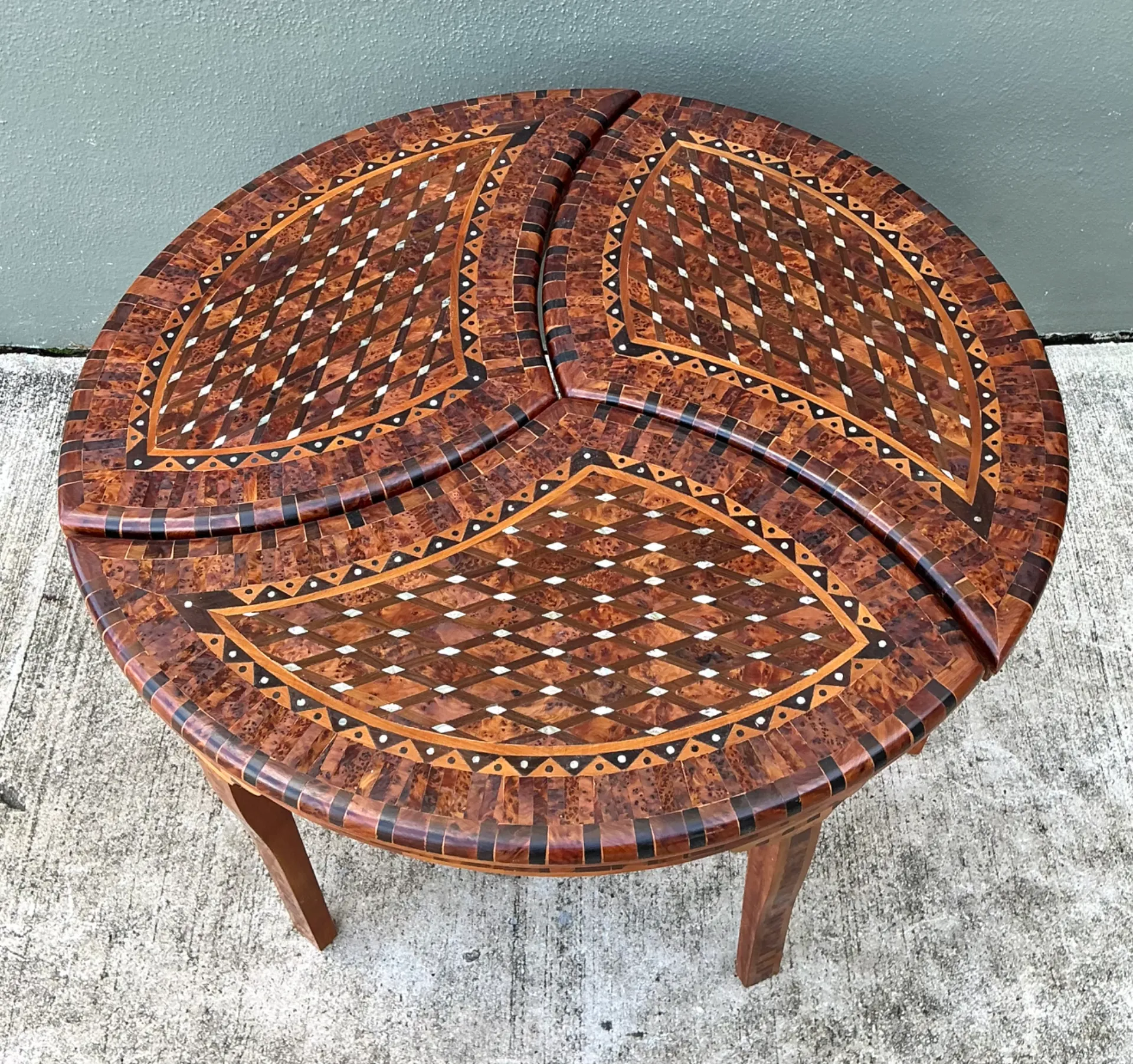 Vintage Geometric Inlaid Wood Coffee Table — additional photo 7