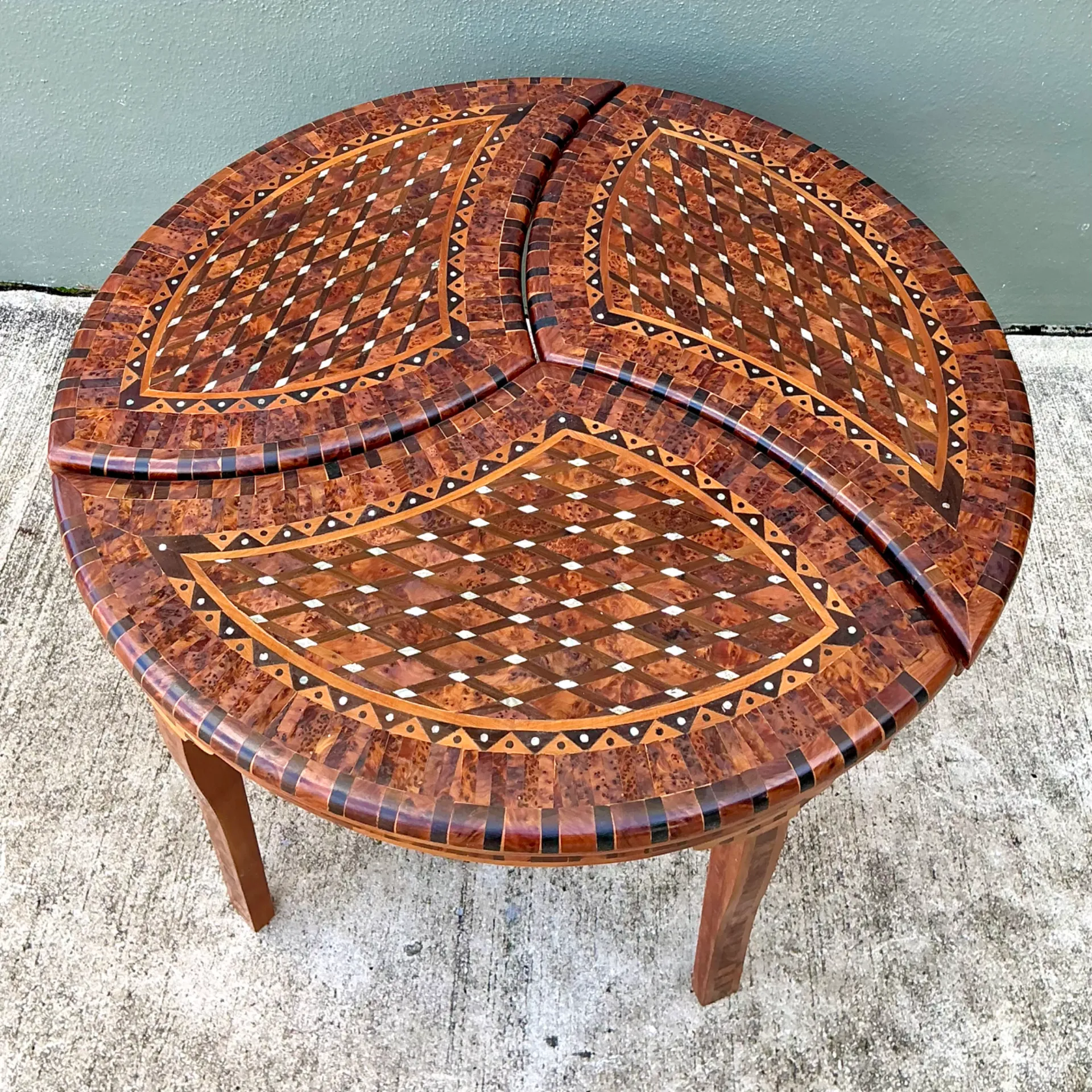 Vintage Geometric Inlaid Wood Coffee Table — additional photo 1