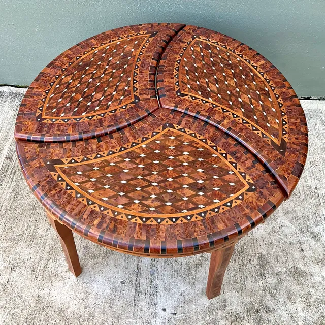 Vintage Geometric Inlaid Wood Coffee Table — additional photo 1