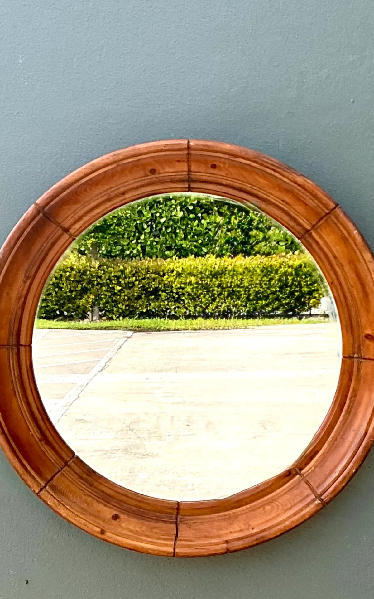 Vintage Round Wood Frame Mirror — additional photo 3