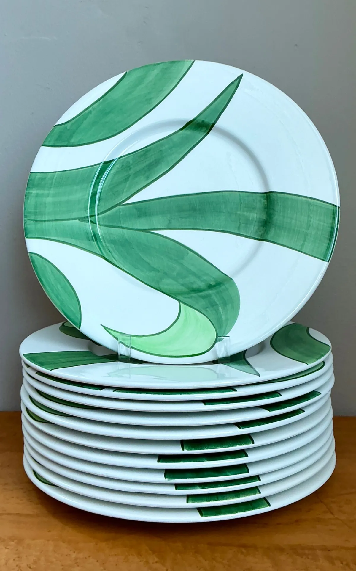 Vintage Italian Vietri Glazed Ceramic Palm Plates - Set Of 12 — additional photo 3