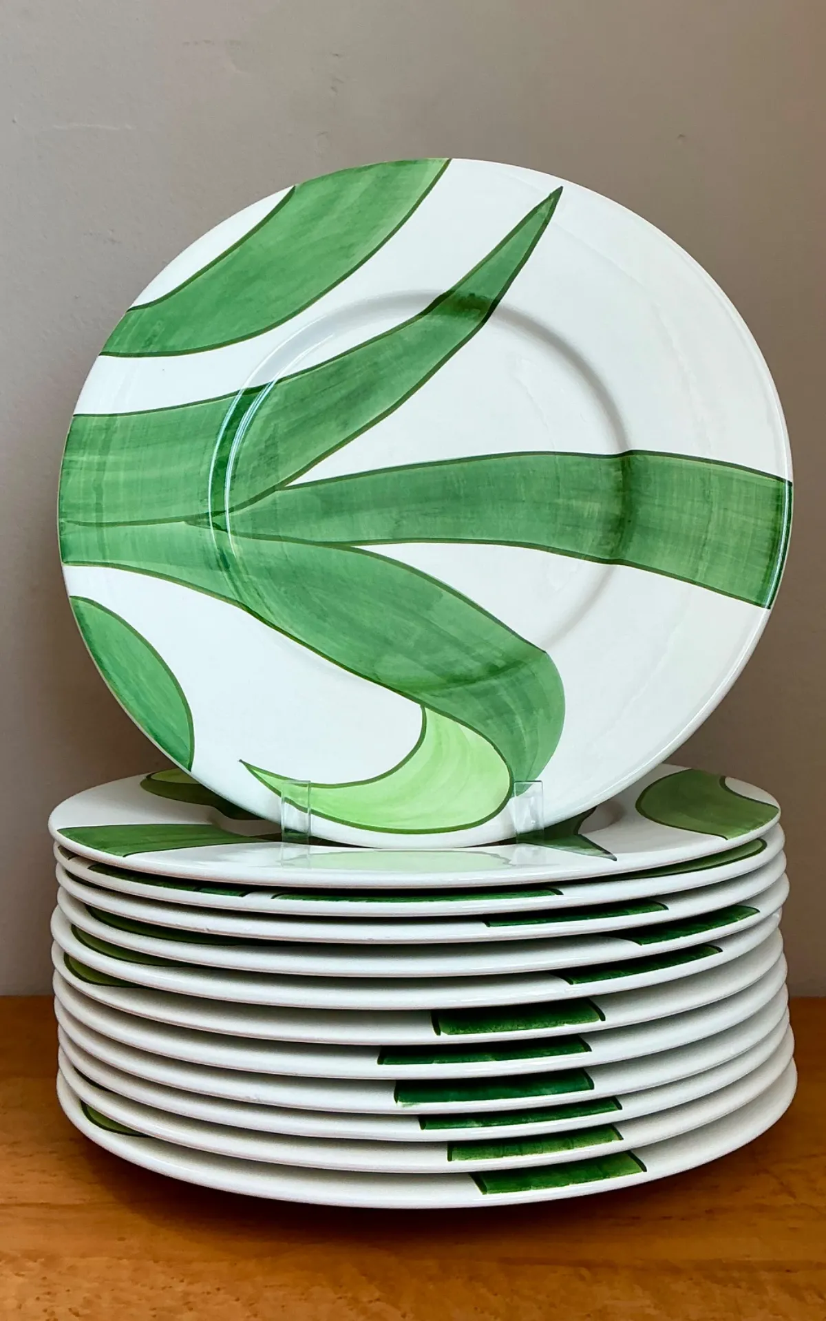 Vintage Italian Vietri Glazed Ceramic Palm Plates - Set Of 12  — additional photo 5