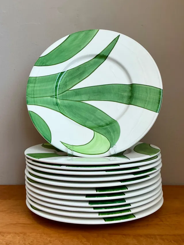 Vintage Italian Vietri Glazed Ceramic Palm Plates - Set Of 12 — additional photo 5