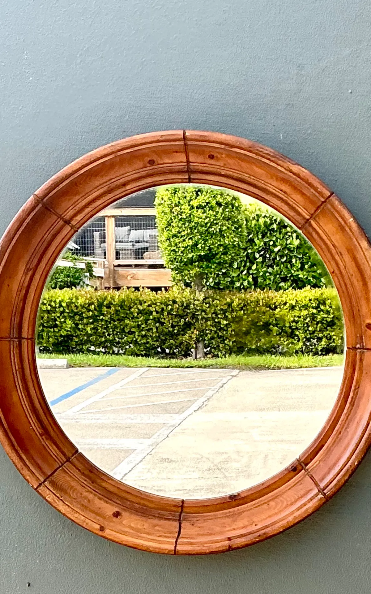 Vintage Round Wood Frame Mirror