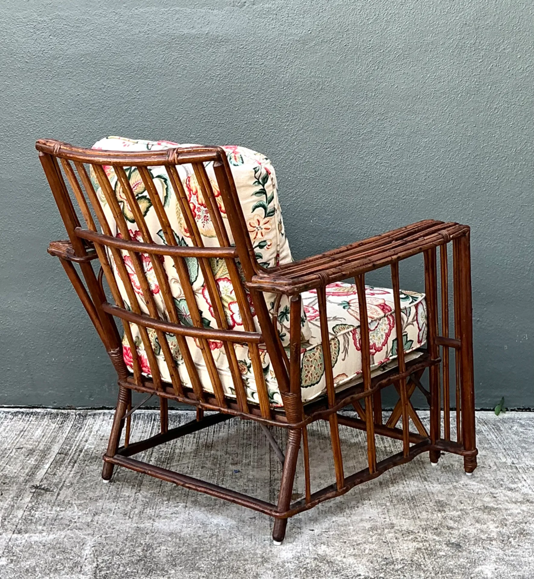 Vintage Stick Rattan Lounge Chair In Vintage Schumacher Paisley — additional photo 4