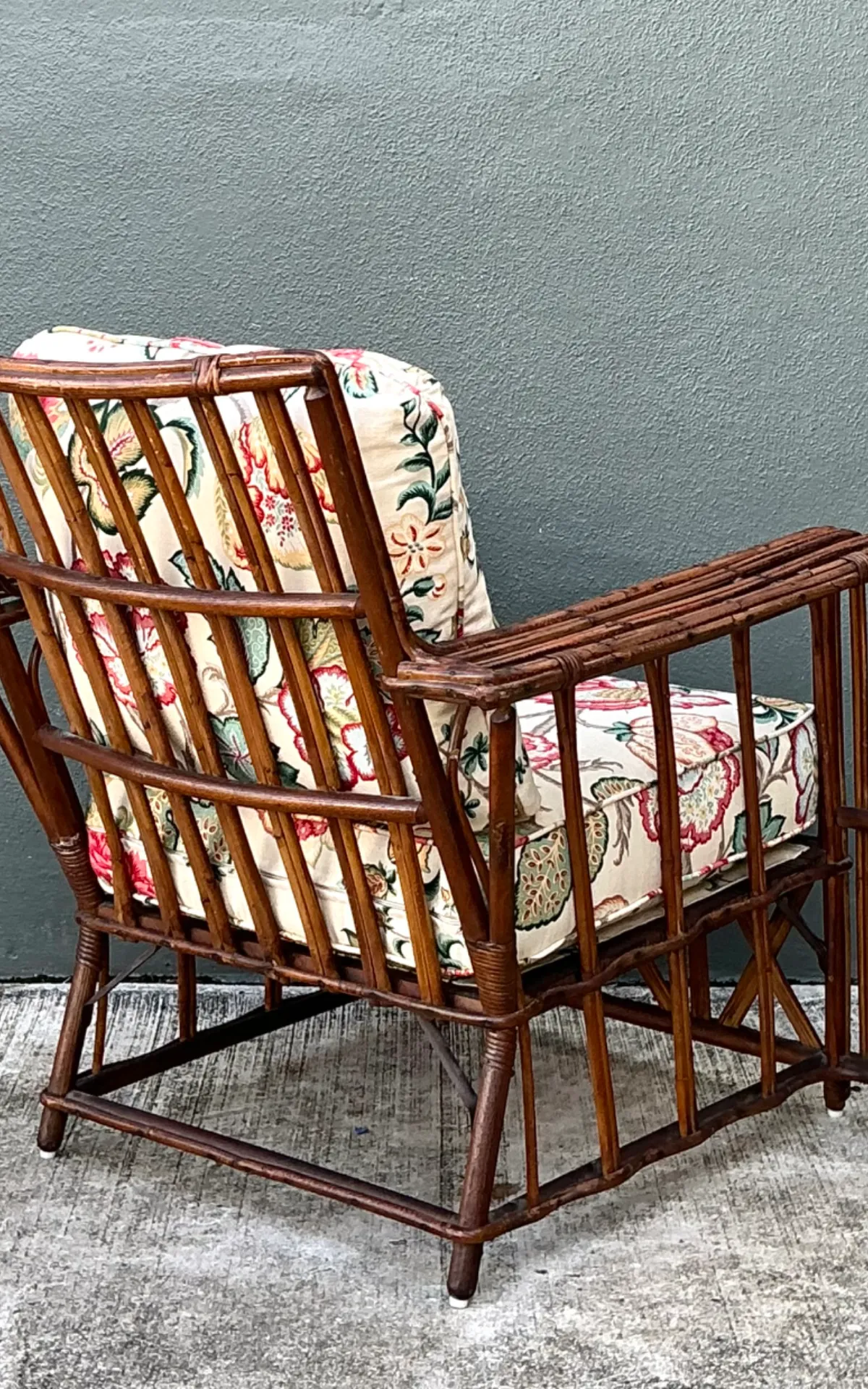 Vintage Stick Rattan Lounge Chair In Vintage Schumacher Paisley — additional photo 5