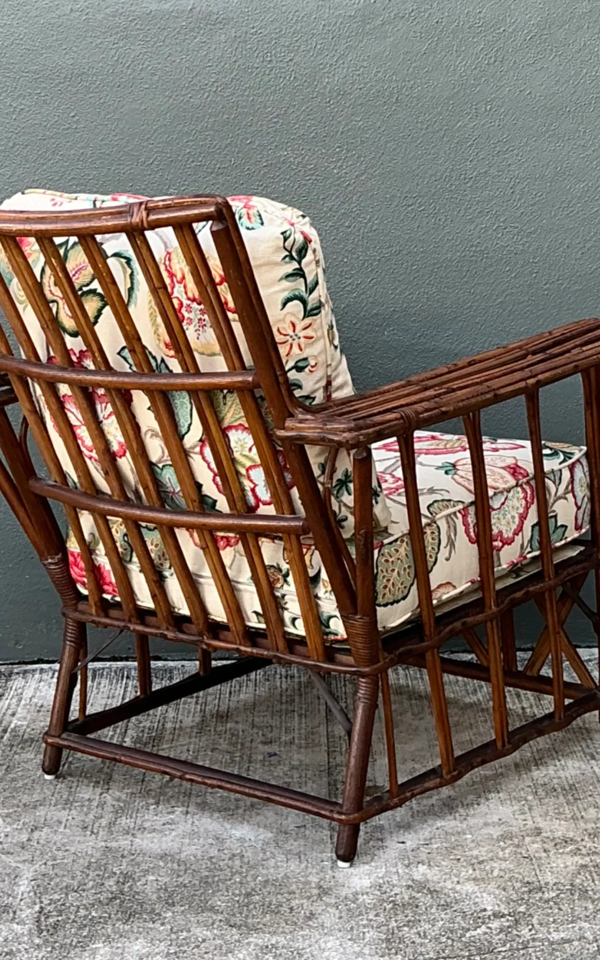 Vintage Stick Rattan Lounge Chair In Vintage Schumacher Paisley — additional photo 3