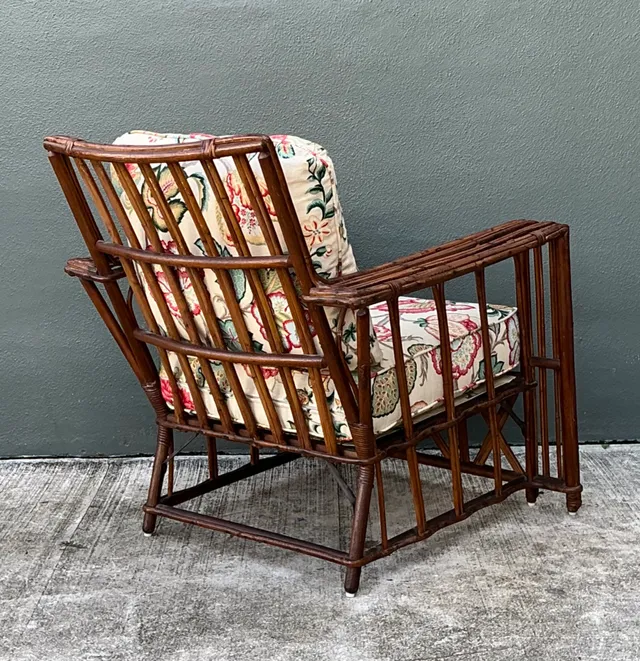 Vintage Stick Rattan Lounge Chair In Vintage Schumacher Paisley — additional photo 2