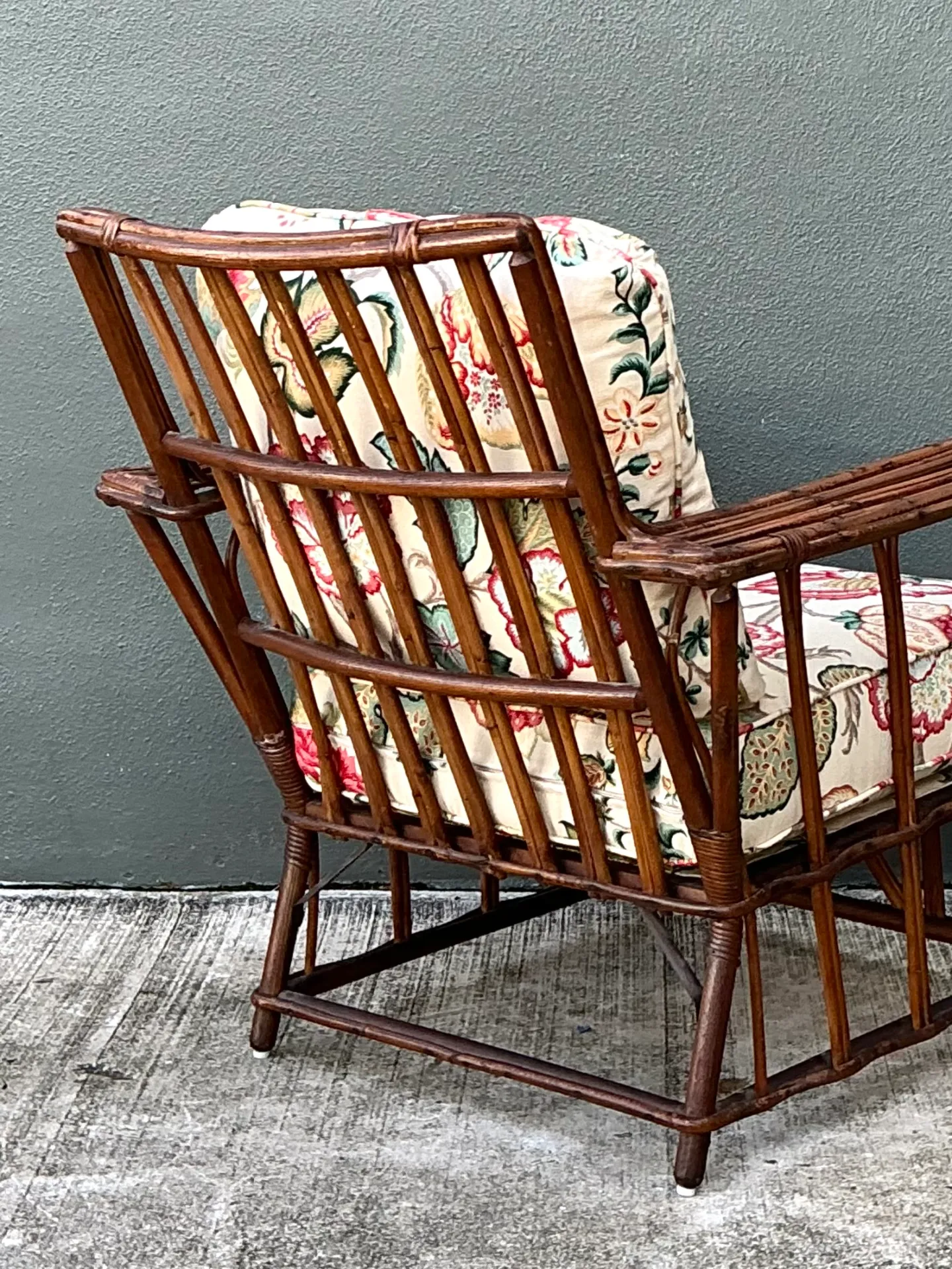 Vintage Stick Rattan Lounge Chair In Vintage Schumacher Paisley — additional photo 5