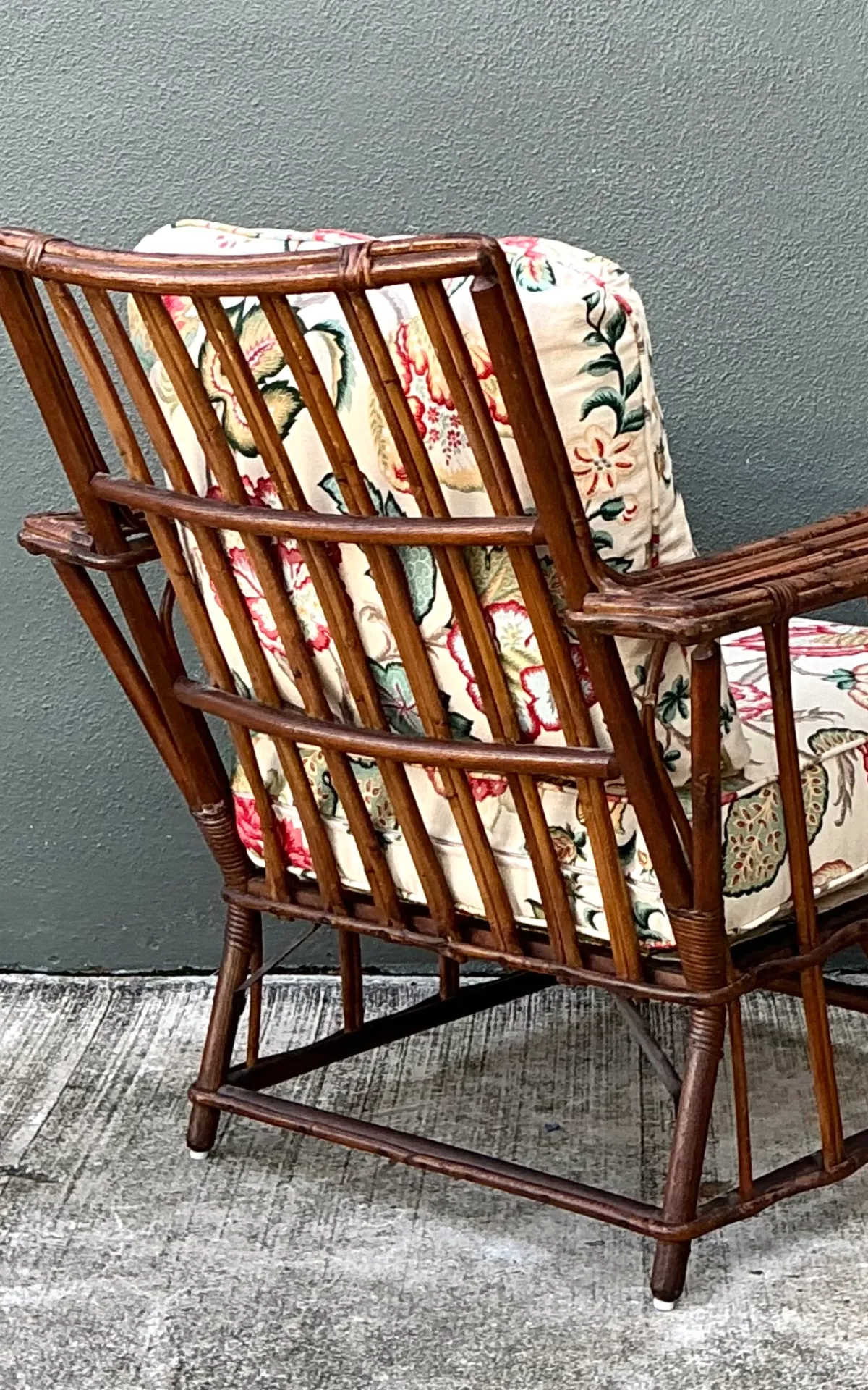 Vintage Stick Rattan Lounge Chair In Vintage Schumacher Paisley — additional photo 6