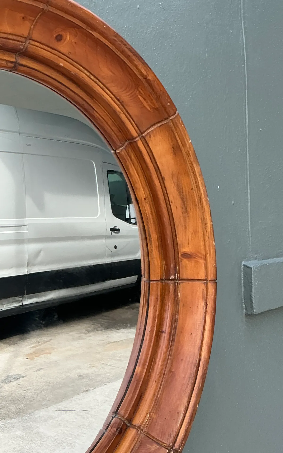 Vintage Round Wood Frame Mirror — additional photo 2