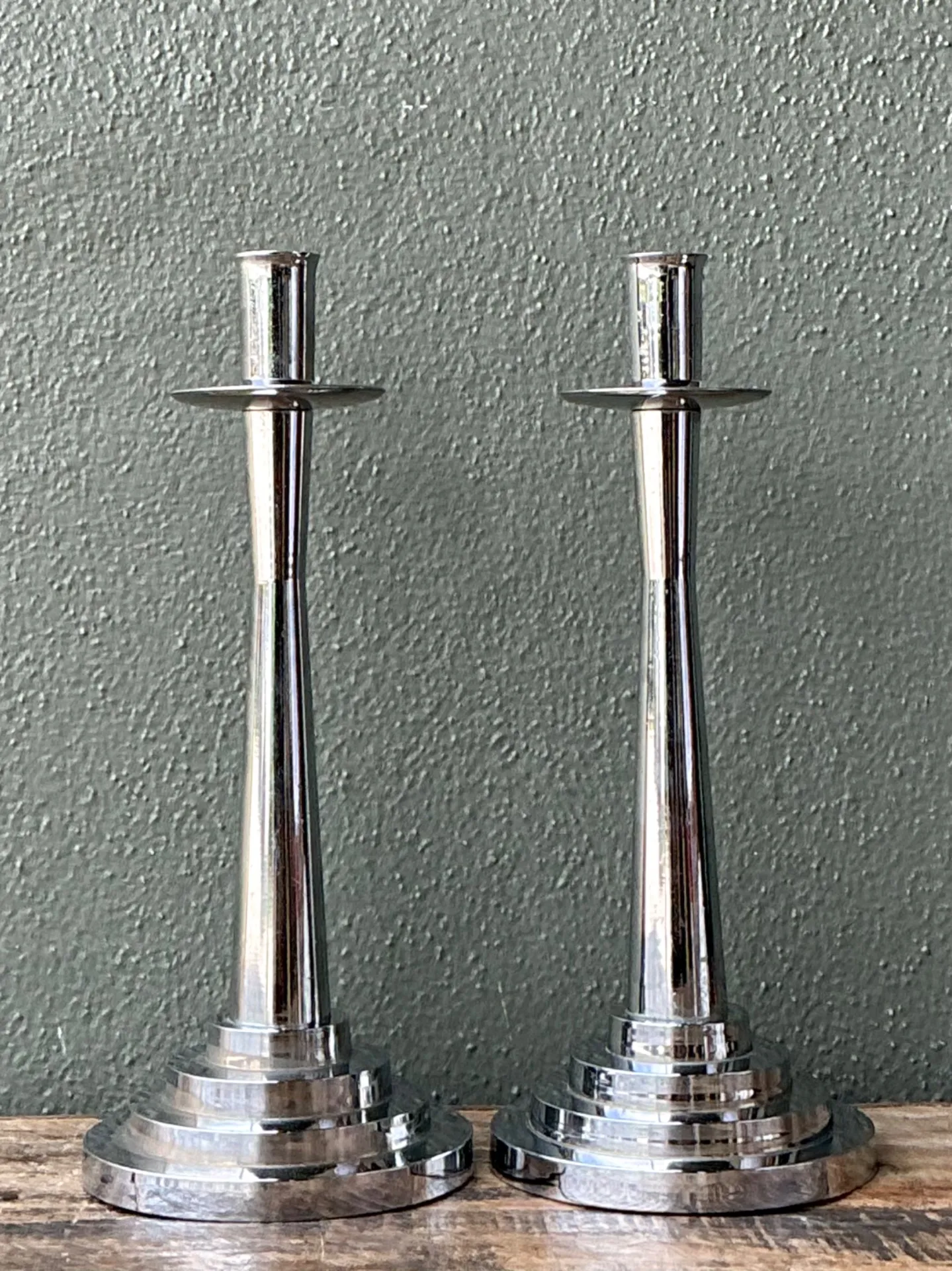 Vintage Stepped Base Chrome Candlesticks — additional photo 3