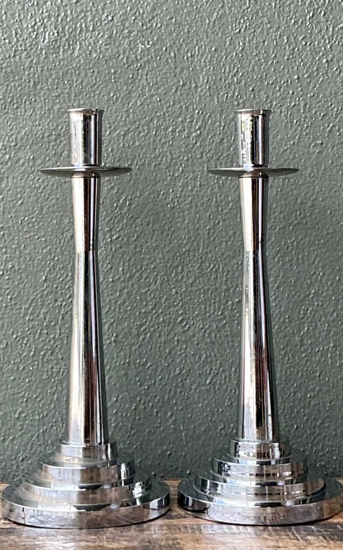 Vintage Stepped Base Chrome Candlesticks — additional photo 3