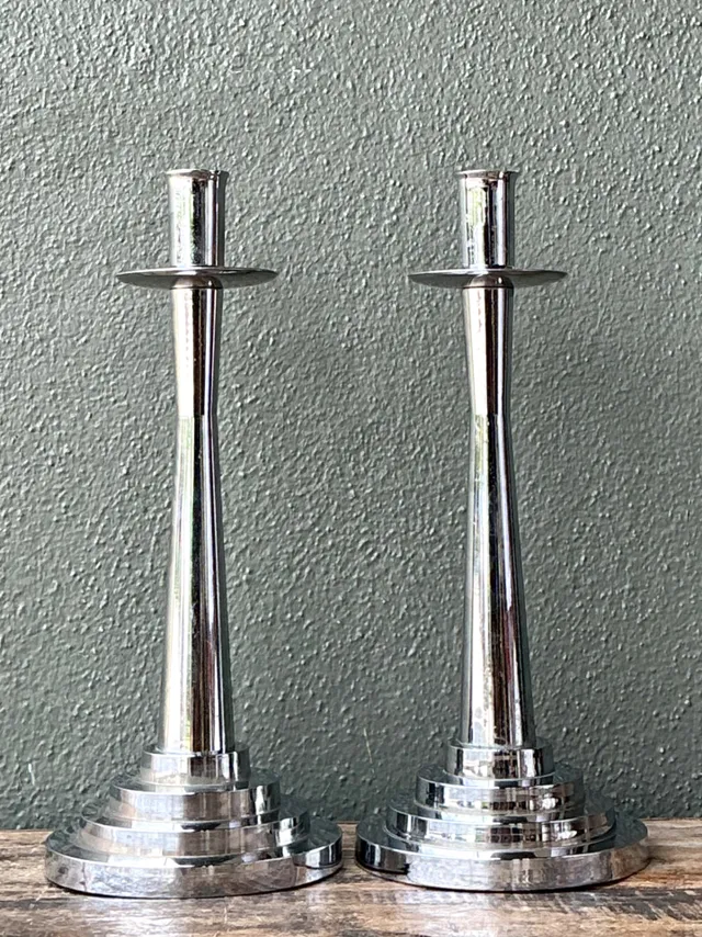 Vintage Stepped Base Chrome Candlesticks — additional photo 6