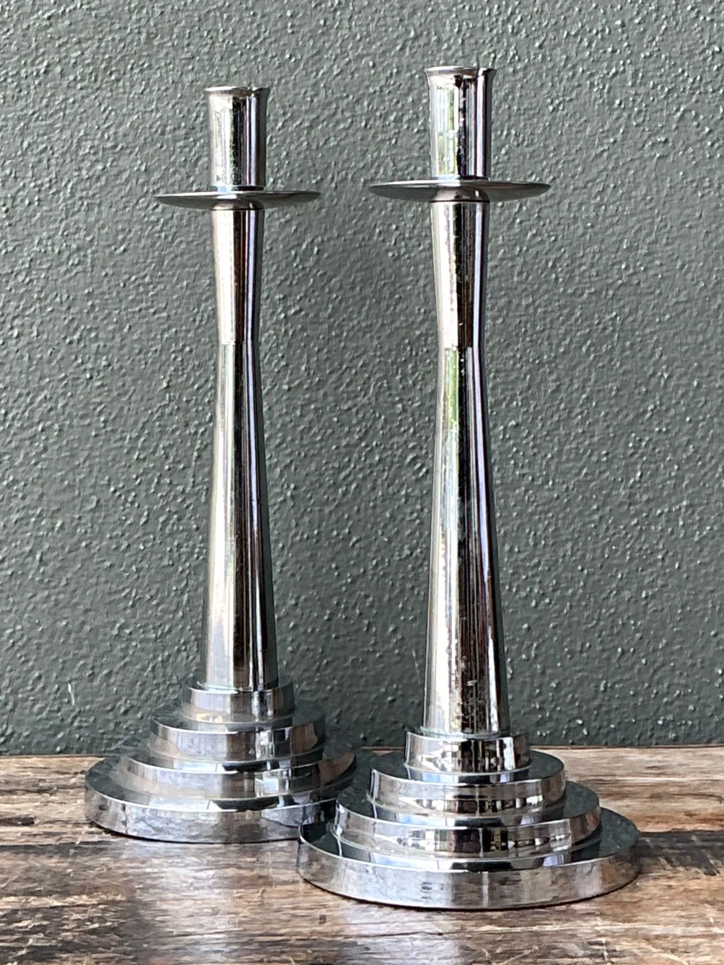 Vintage Stepped Base Chrome Candlesticks — additional photo 4