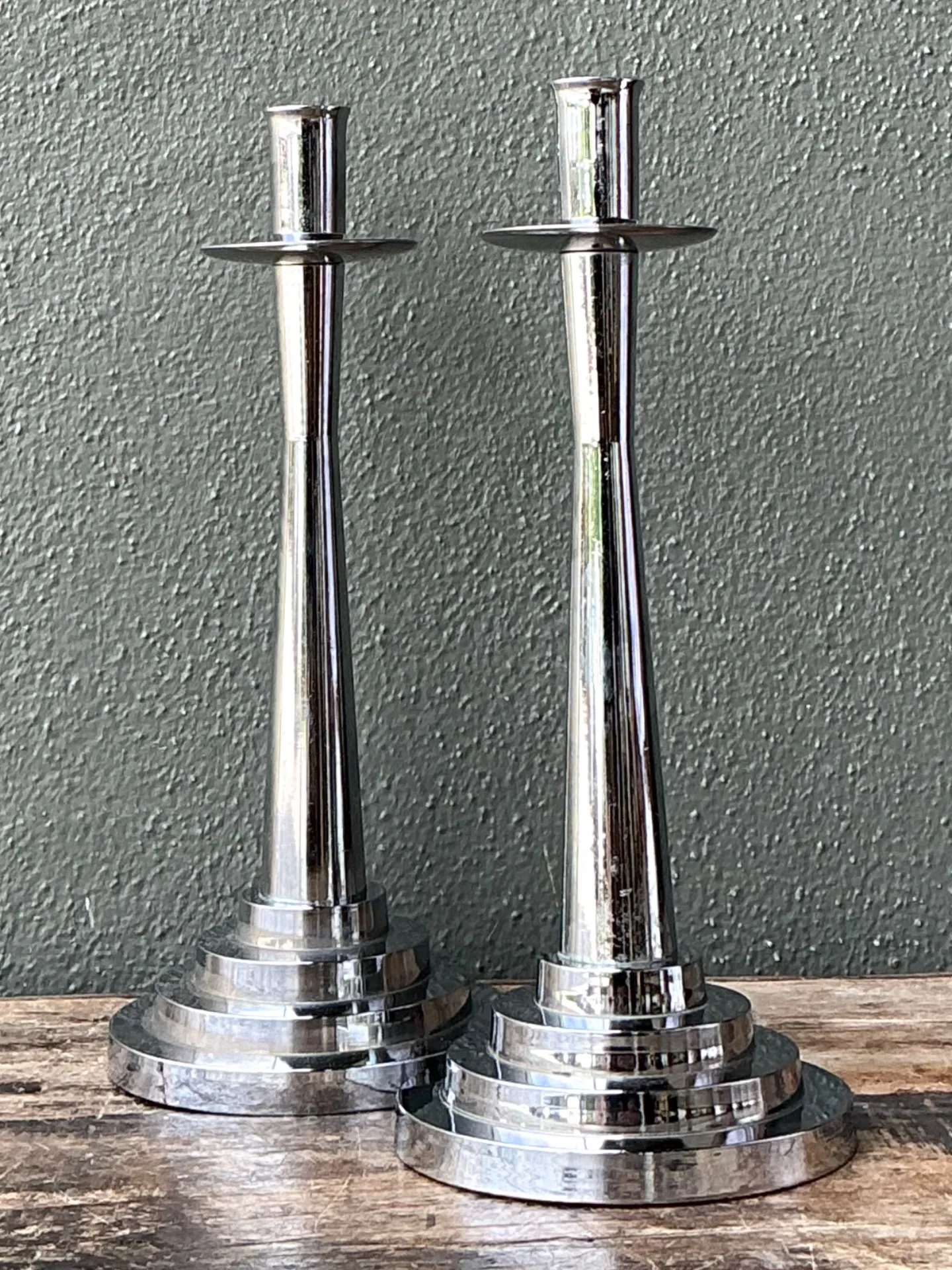 Vintage Stepped Base Chrome Candlesticks — additional photo 2