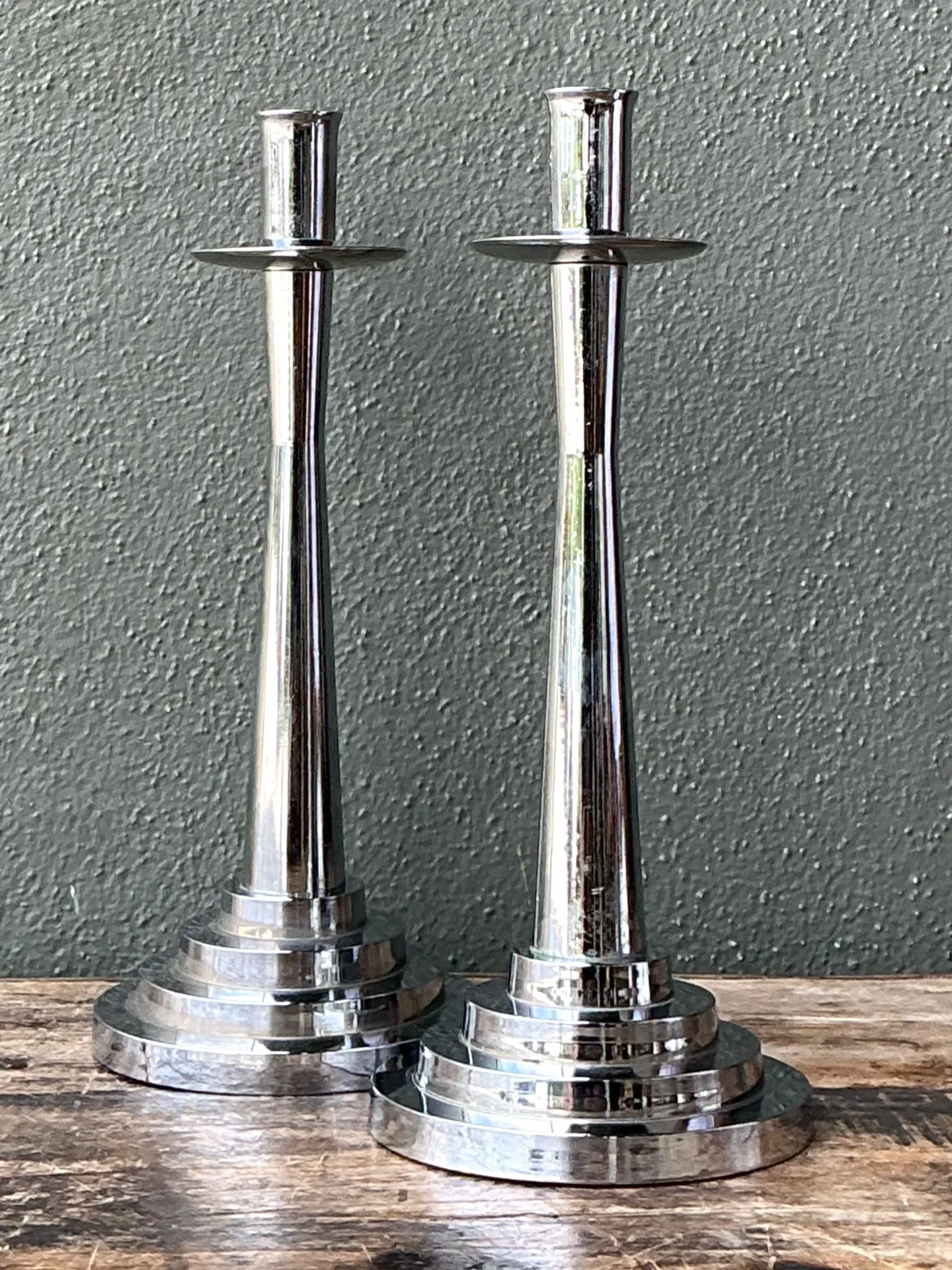 Vintage Stepped Base Chrome Candlesticks — additional photo 7