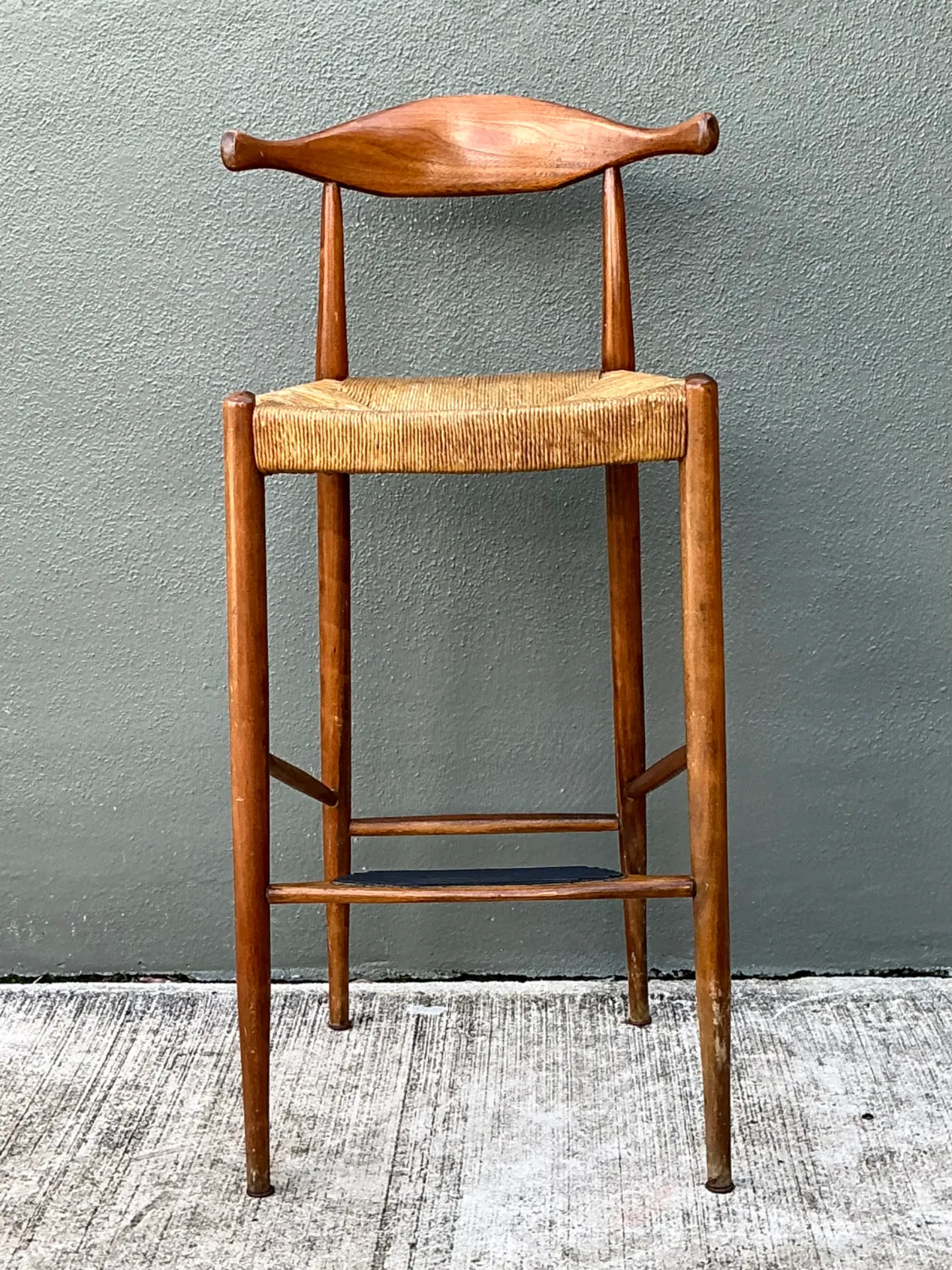 Vintage MCM Wood and Rush Bar Stool — additional photo 8