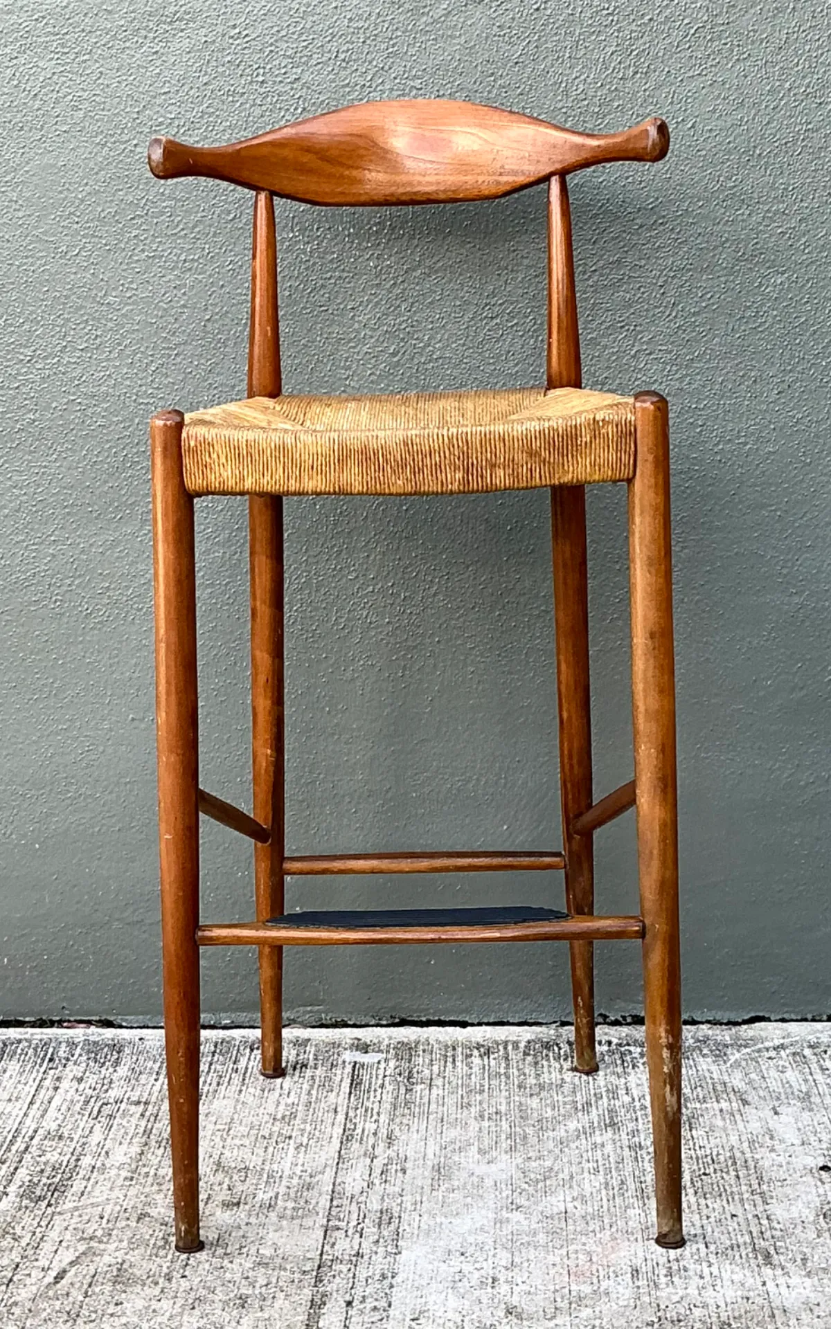 Vintage MCM Wood and Rush Bar Stool — additional photo 8