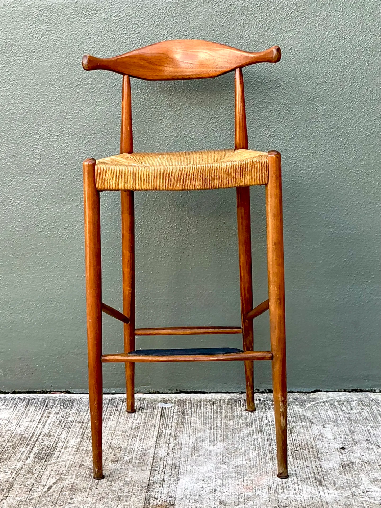 Vintage MCM Wood and Rush Bar Stool — additional photo 3