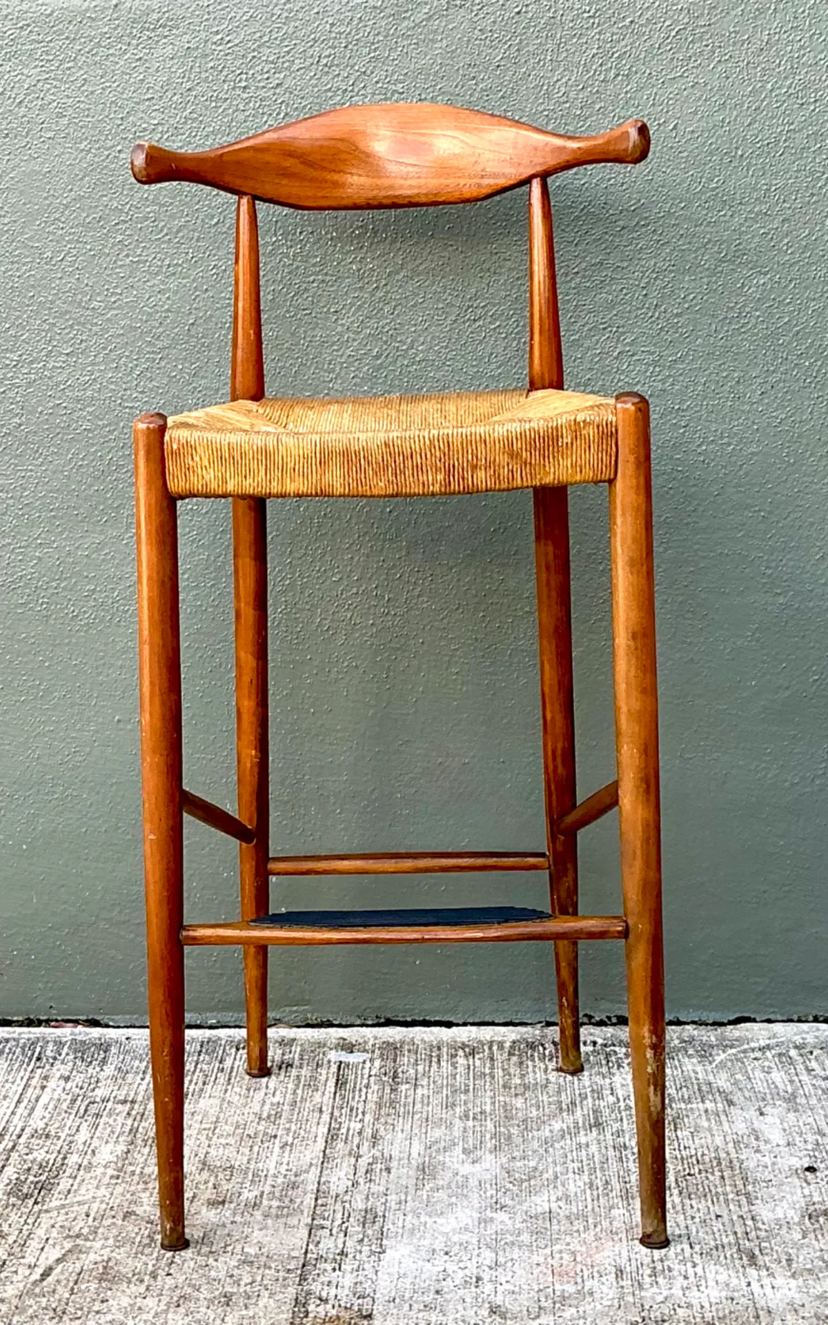 Vintage MCM Wood and Rush Bar Stool — additional photo 3