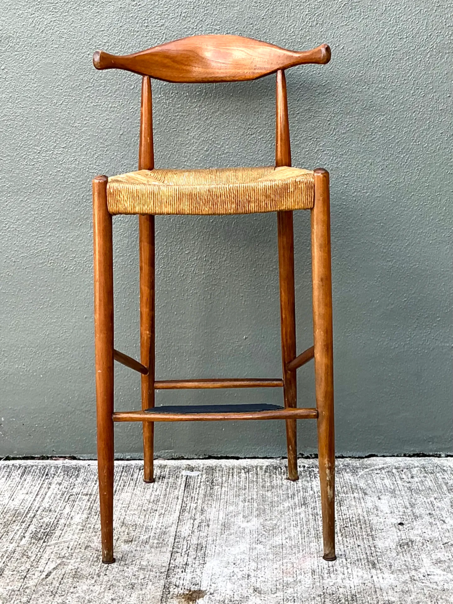 Vintage MCM Wood and Rush Bar Stool — additional photo 5